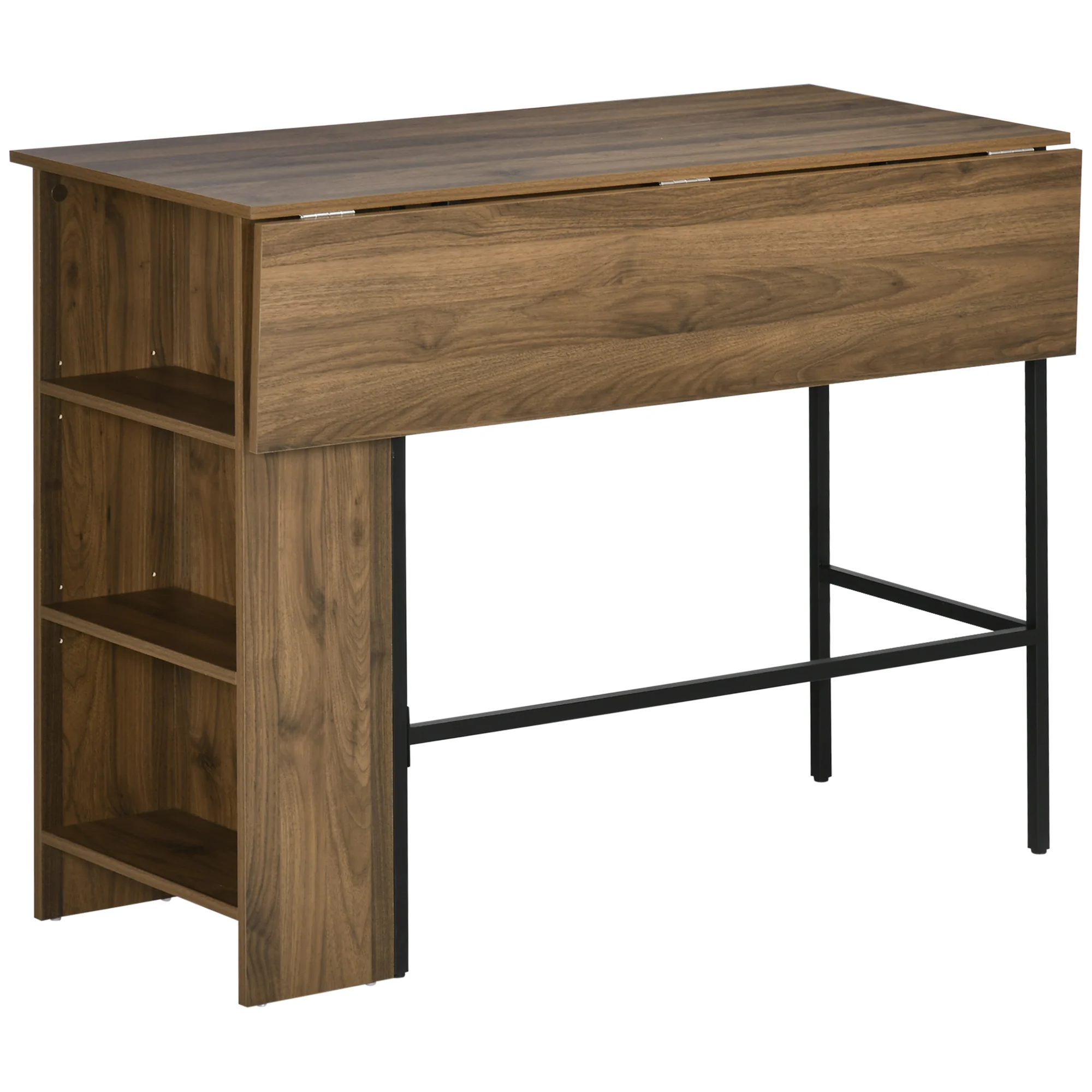 Table de bar avec rangement Table Bistrot Ilot central plateau latéral rabattable et 3 étagères - 120 x 76 x 91,4 cm marron - Image 11
