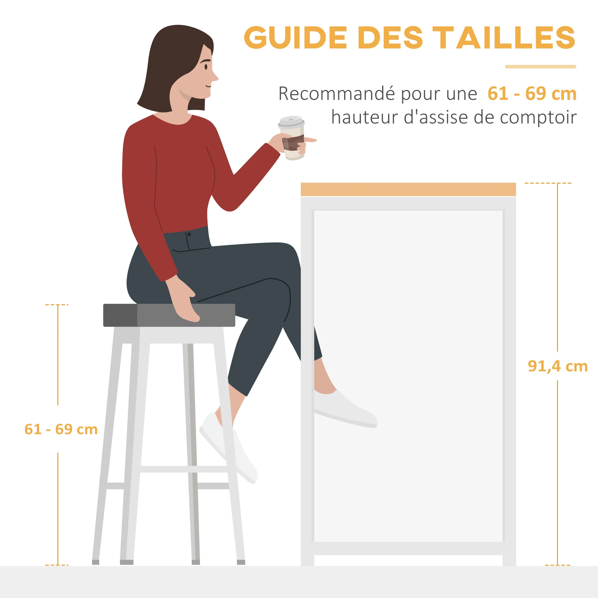 Table de bar avec rangement Table Bistrot Ilot central plateau latéral rabattable et 3 étagères - 120 x 76 x 91,4 cm marron - Image 8