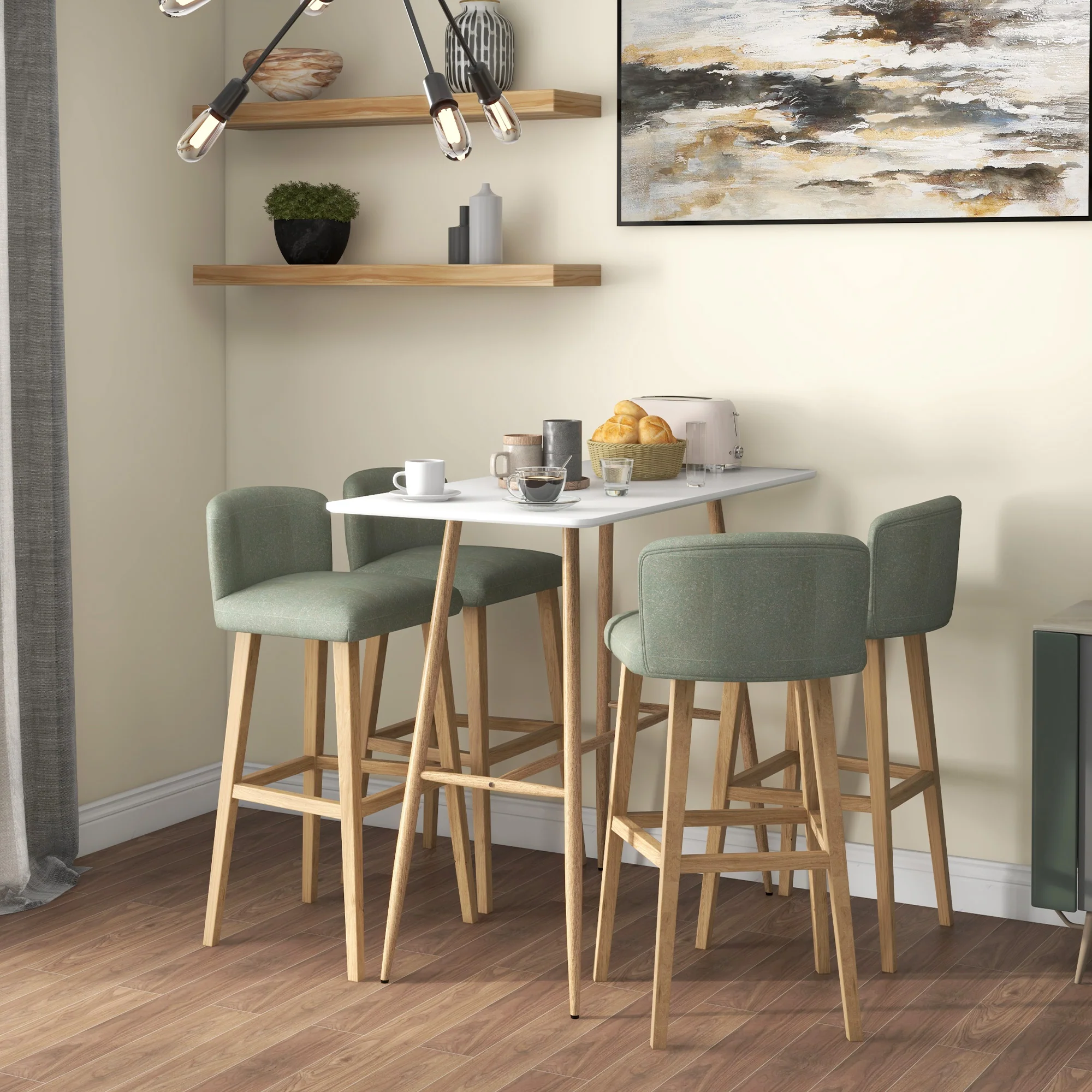 Table de bar rectangulaire 4 personnes, table haute pieds en acier effet bois, table de bistrot assemblage facile, pour bar à domicile, salle à manger, 120 x 60 x 98 cm, blanc - Image 3