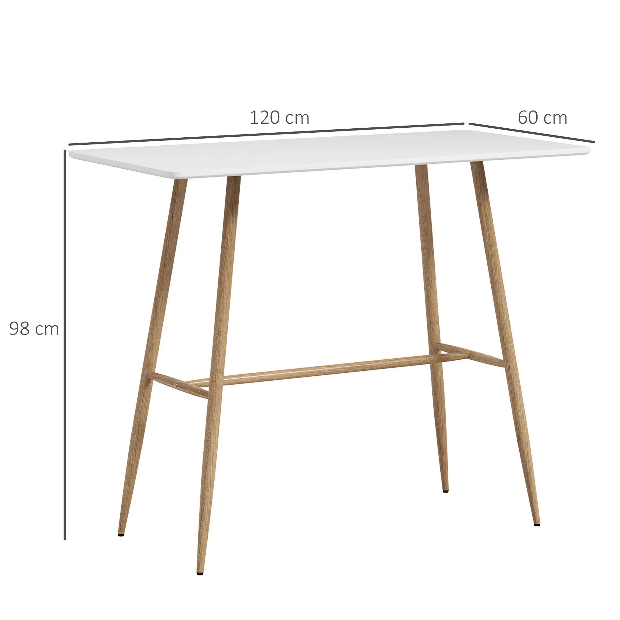 Table de bar rectangulaire 4 personnes, table haute pieds en acier effet bois, table de bistrot assemblage facile, pour bar à domicile, salle à manger, 120 x 60 x 98 cm, blanc - Image 4