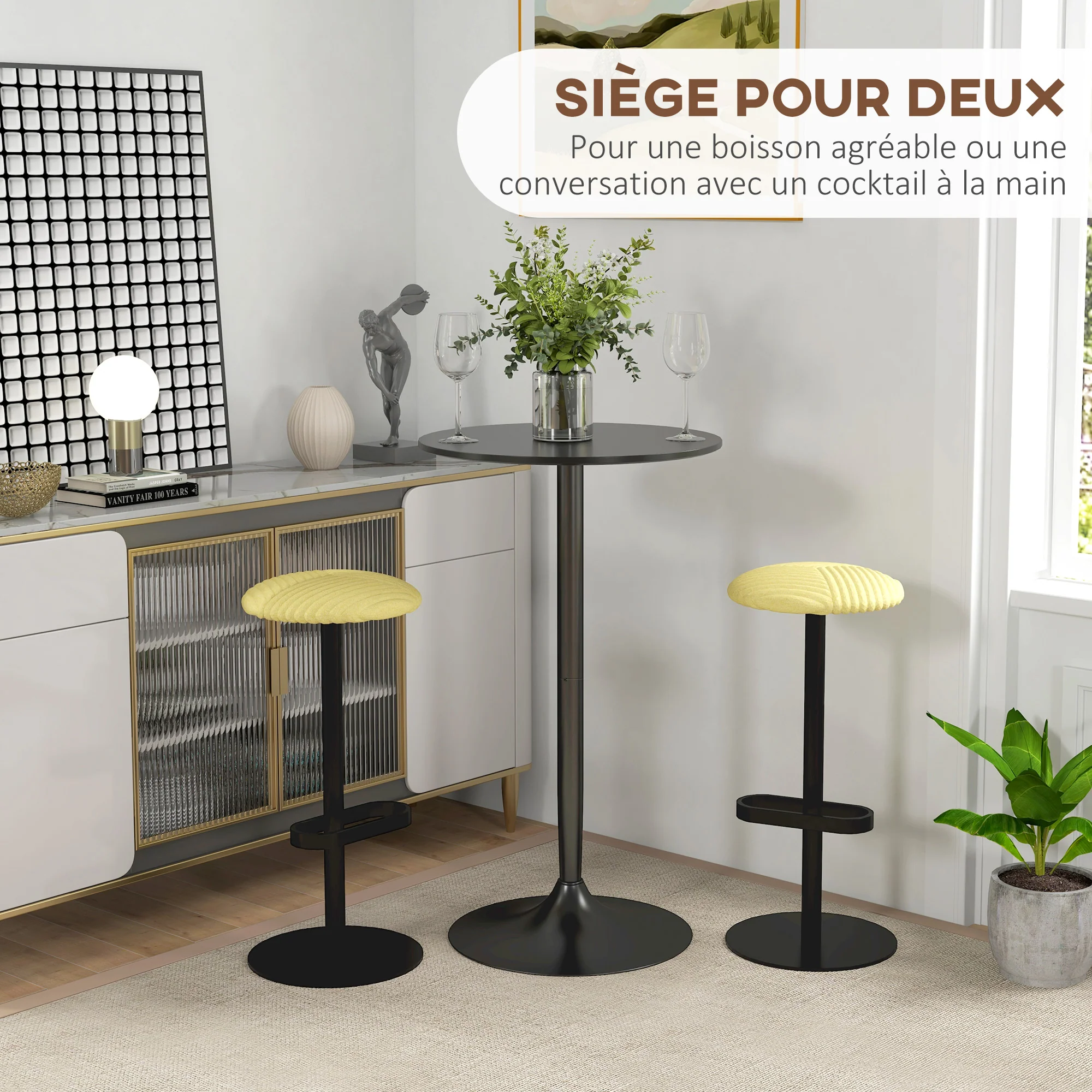 Table de bar ronde table de bistro mange-debout style contemporain avec plateau peint et cadre en acier dim. 60L x 60l x 102H cm noir - Image 5