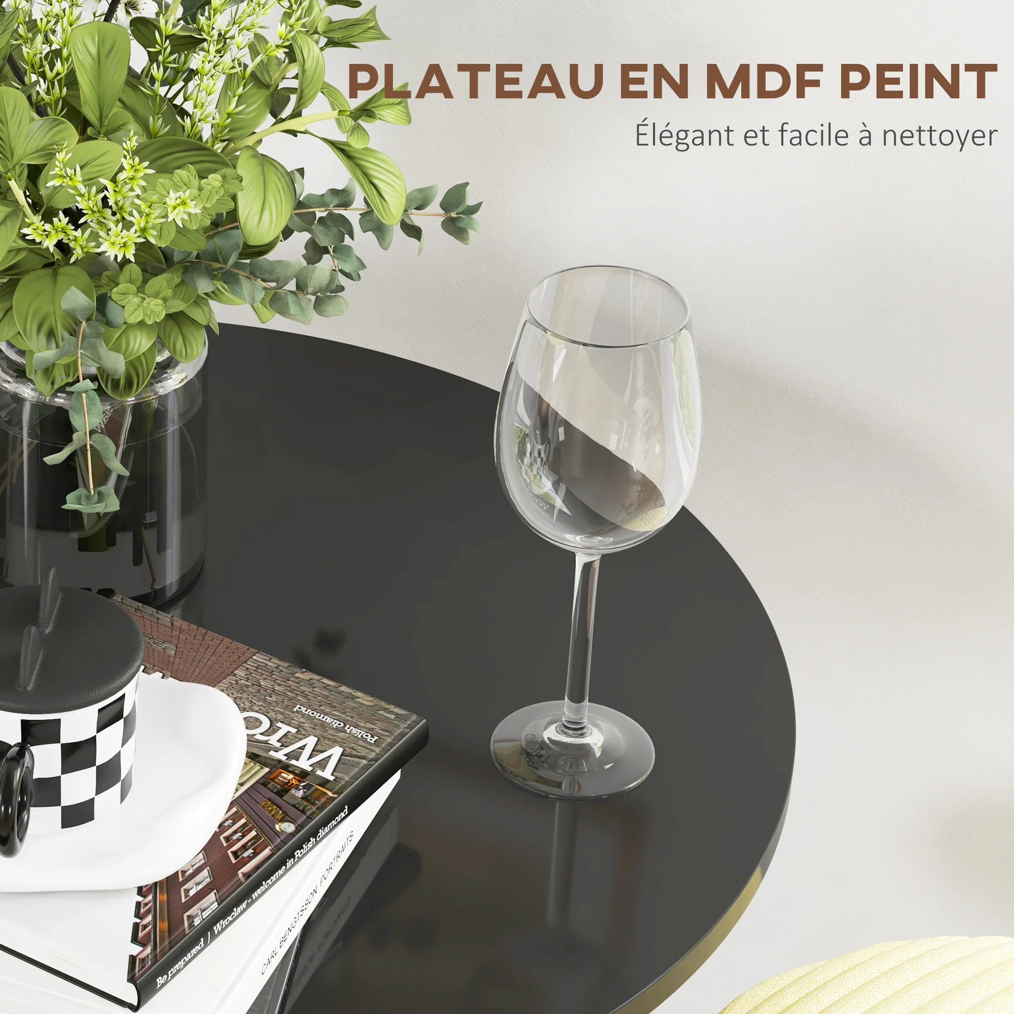 Table de bar ronde table de bistro mange-debout style contemporain avec plateau peint et cadre en acier dim. 60L x 60l x 102H cm noir - Image 6