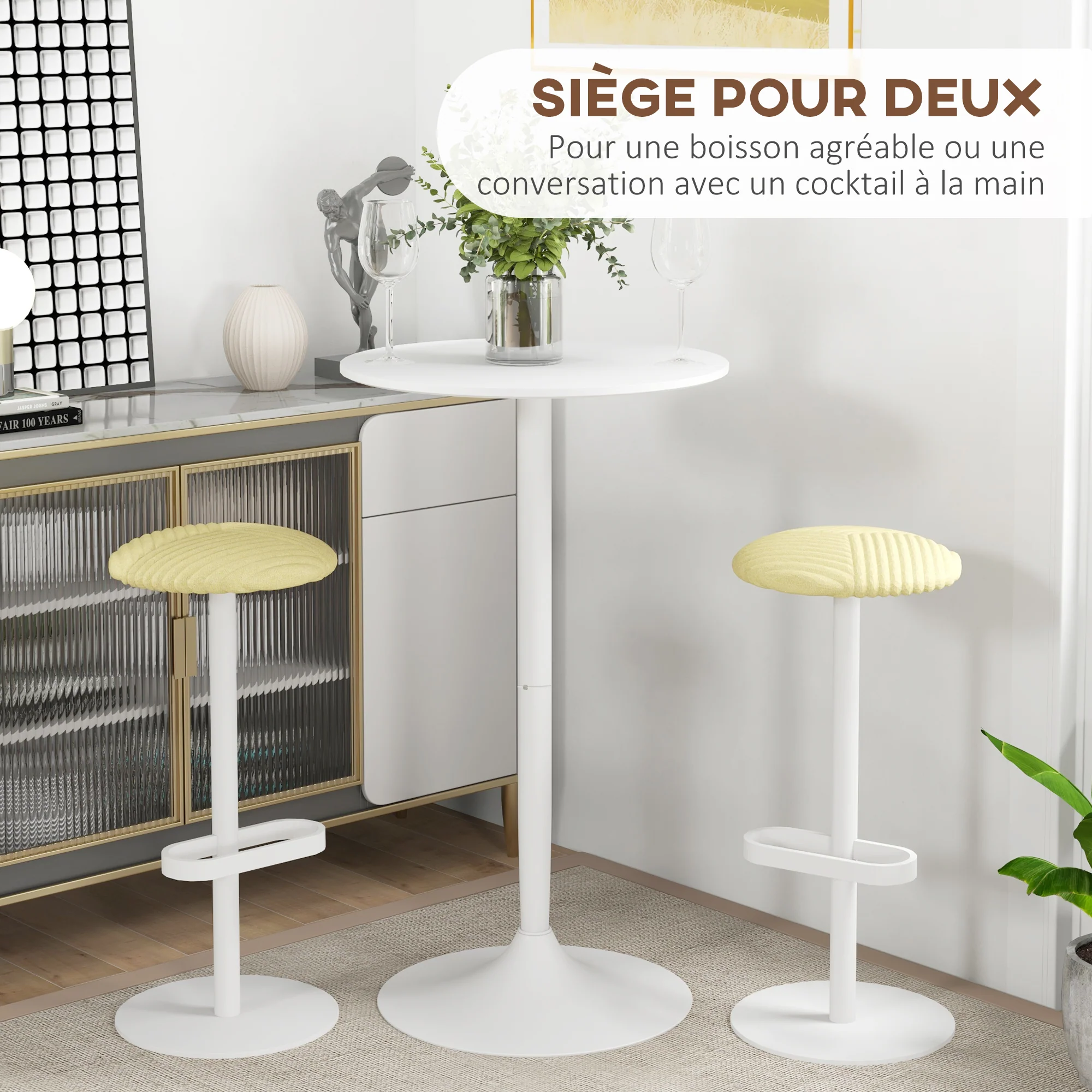 Table de bar ronde table de bistro mange-debout style contemporain avec plateau peint et cadre en acier dim. 60L x 60l x 102H cm blanc - Image 5
