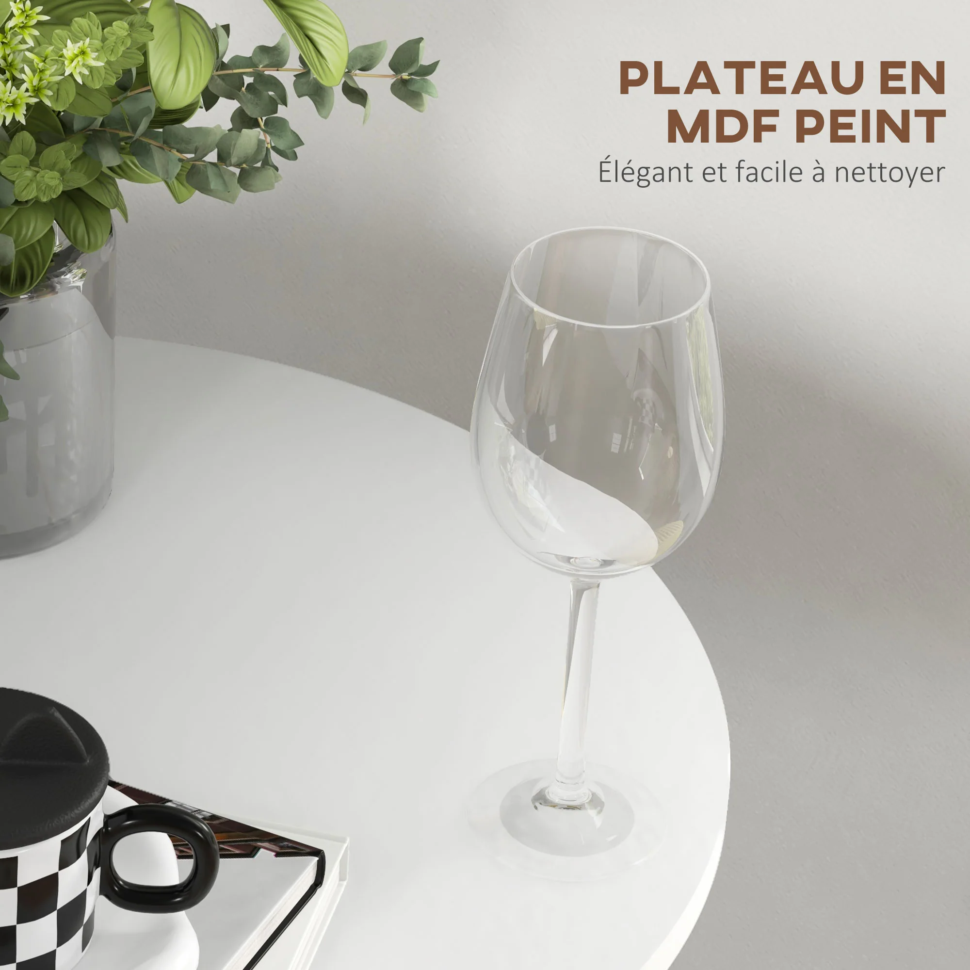 Table de bar ronde table de bistro mange-debout style contemporain avec plateau peint et cadre en acier dim. 60L x 60l x 102H cm blanc - Image 6