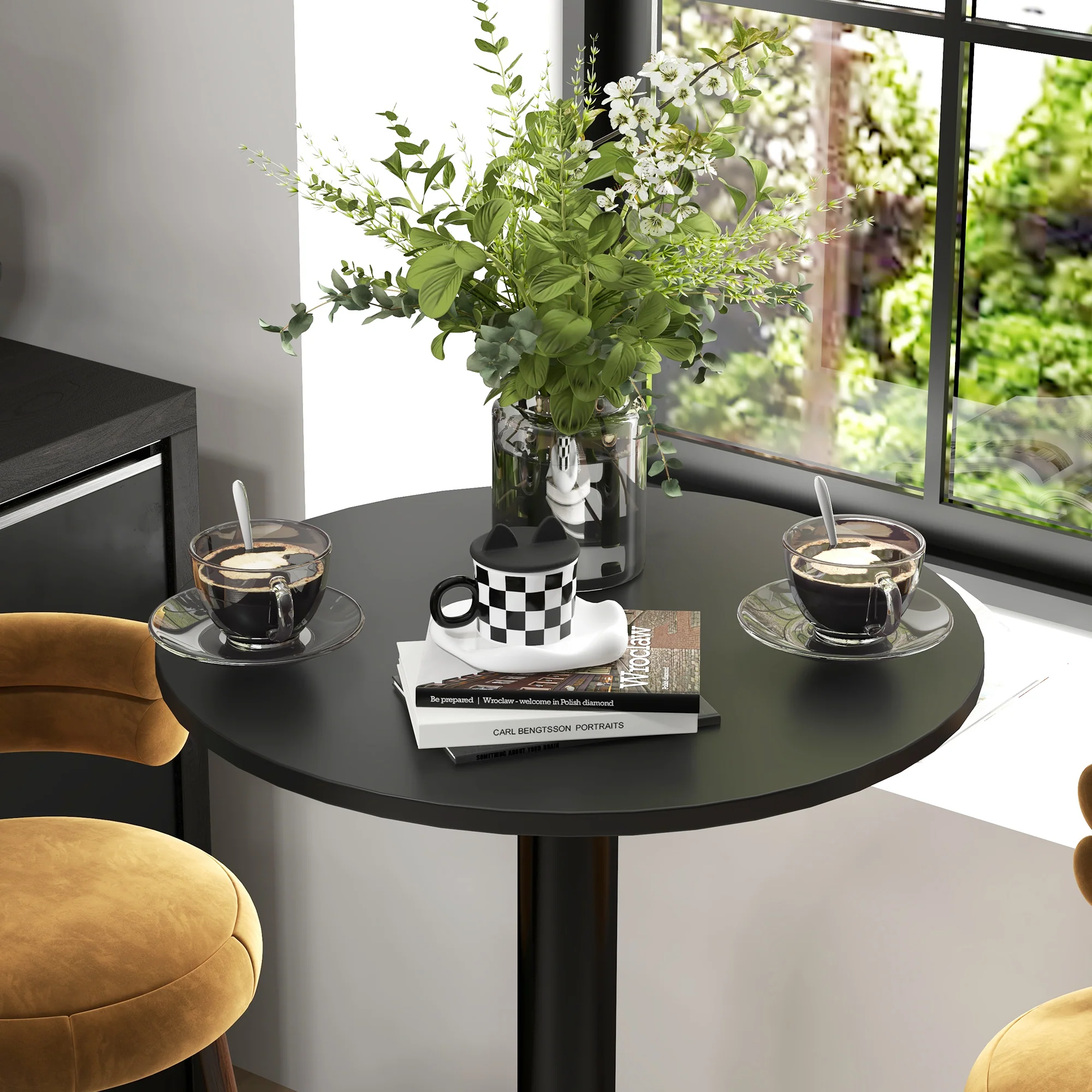 Table de bar ronde table de bistro mange-debout table de cuisine style contemporain cadre en acier dim. 60L x 60l x 102H cm noir - Image 10