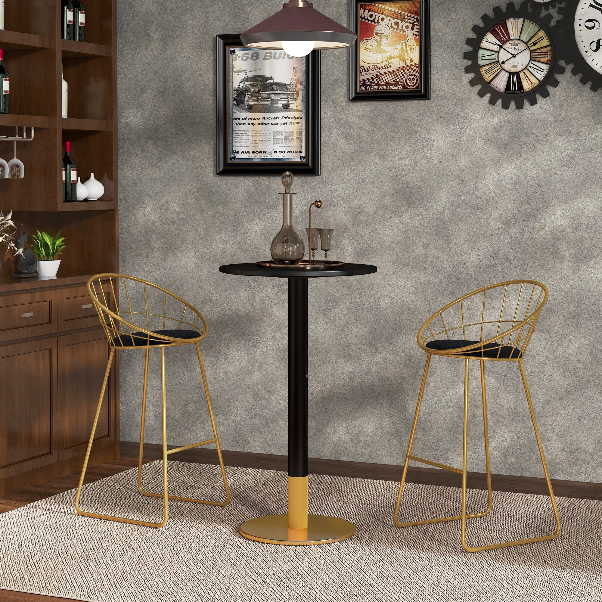 Table de bar ronde table de bistro mange-debout table de cuisine style contemporain cadre en acier dim. 60L x 60l x 102H cm noir - Image 3