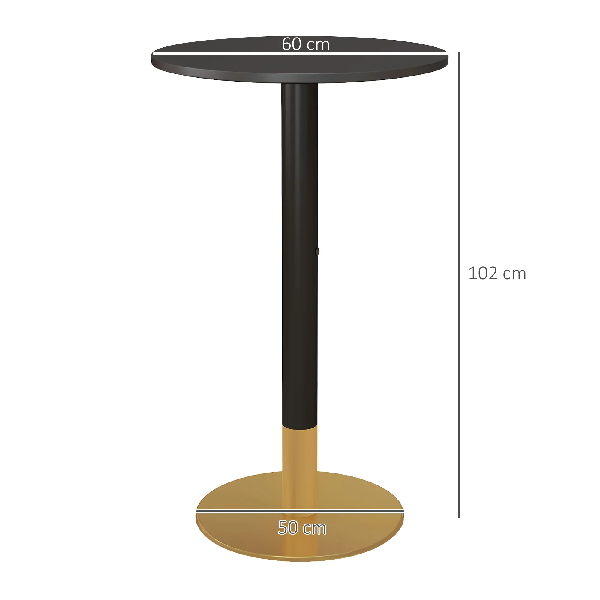Table de bar ronde table de bistro mange-debout table de cuisine style contemporain cadre en acier dim. 60L x 60l x 102H cm noir - Image 4