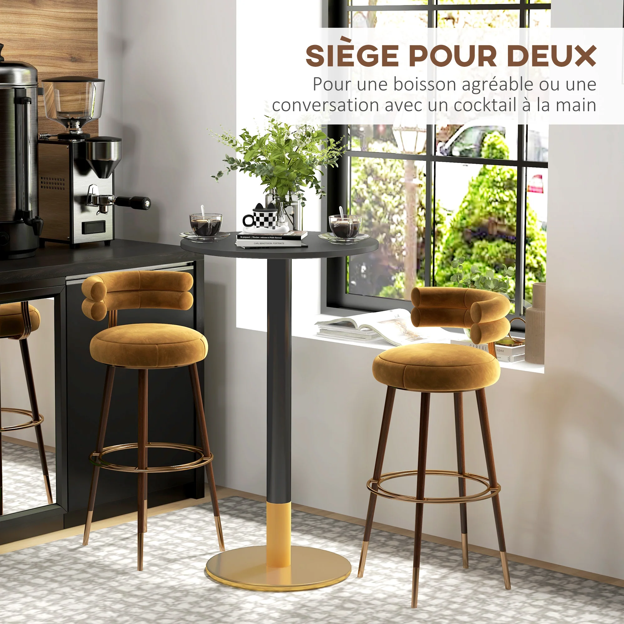 Table de bar ronde table de bistro mange-debout table de cuisine style contemporain cadre en acier dim. 60L x 60l x 102H cm noir - Image 5