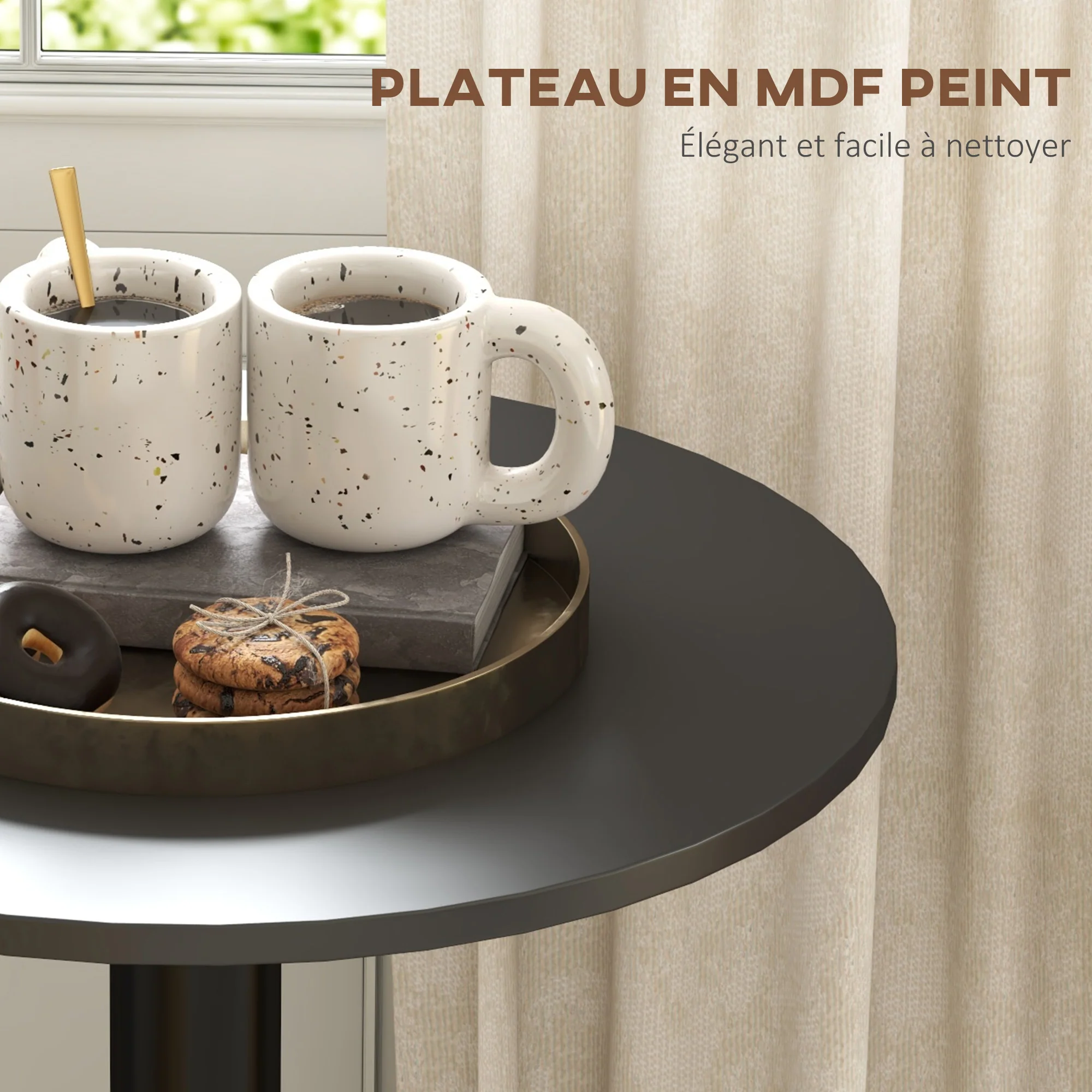 Table de bar ronde table de bistro mange-debout table de cuisine style contemporain cadre en acier dim. 60L x 60l x 102H cm noir - Image 6