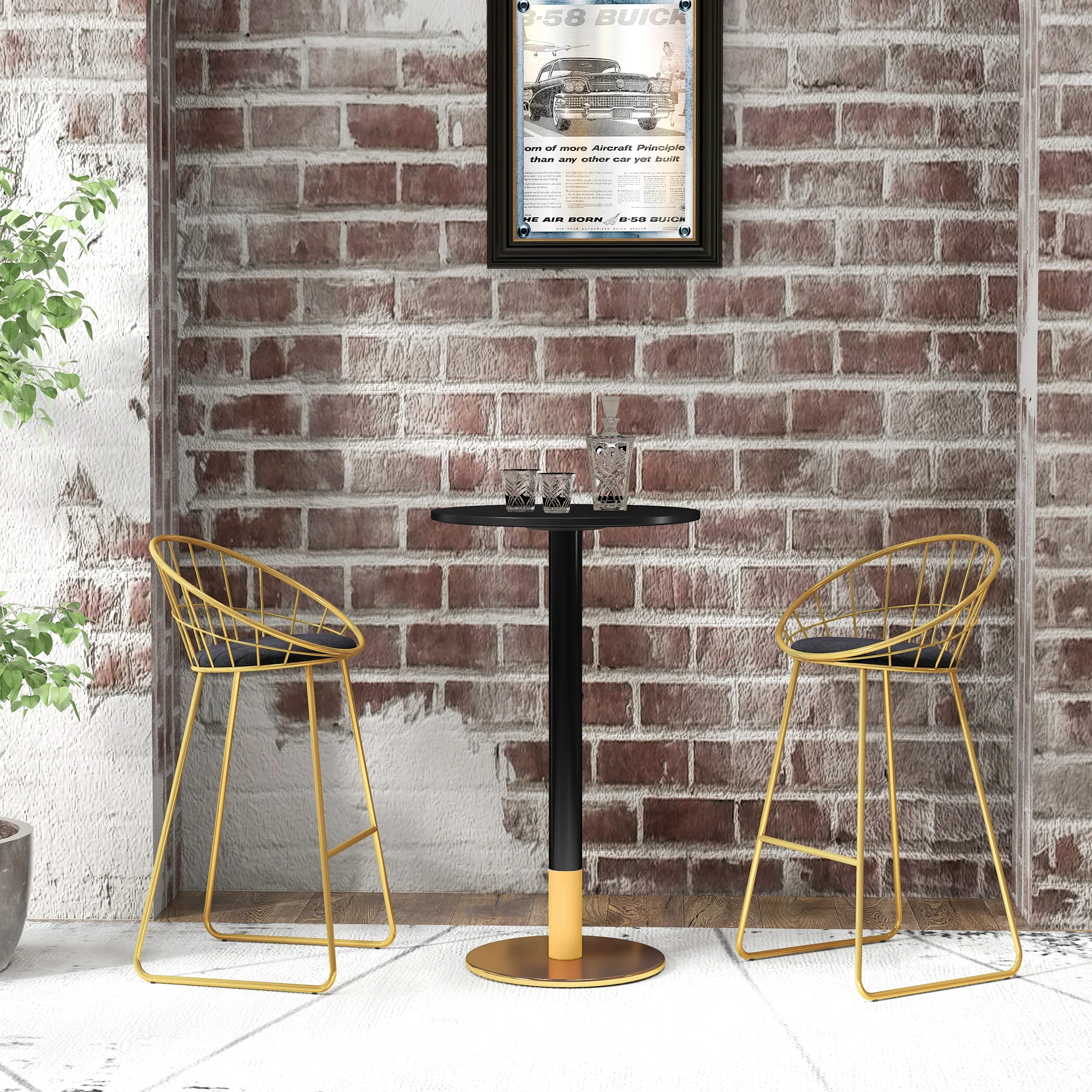 Table de bar ronde table de bistro mange-debout table de cuisine style contemporain cadre en acier dim. 60L x 60l x 102H cm noir - Image 9