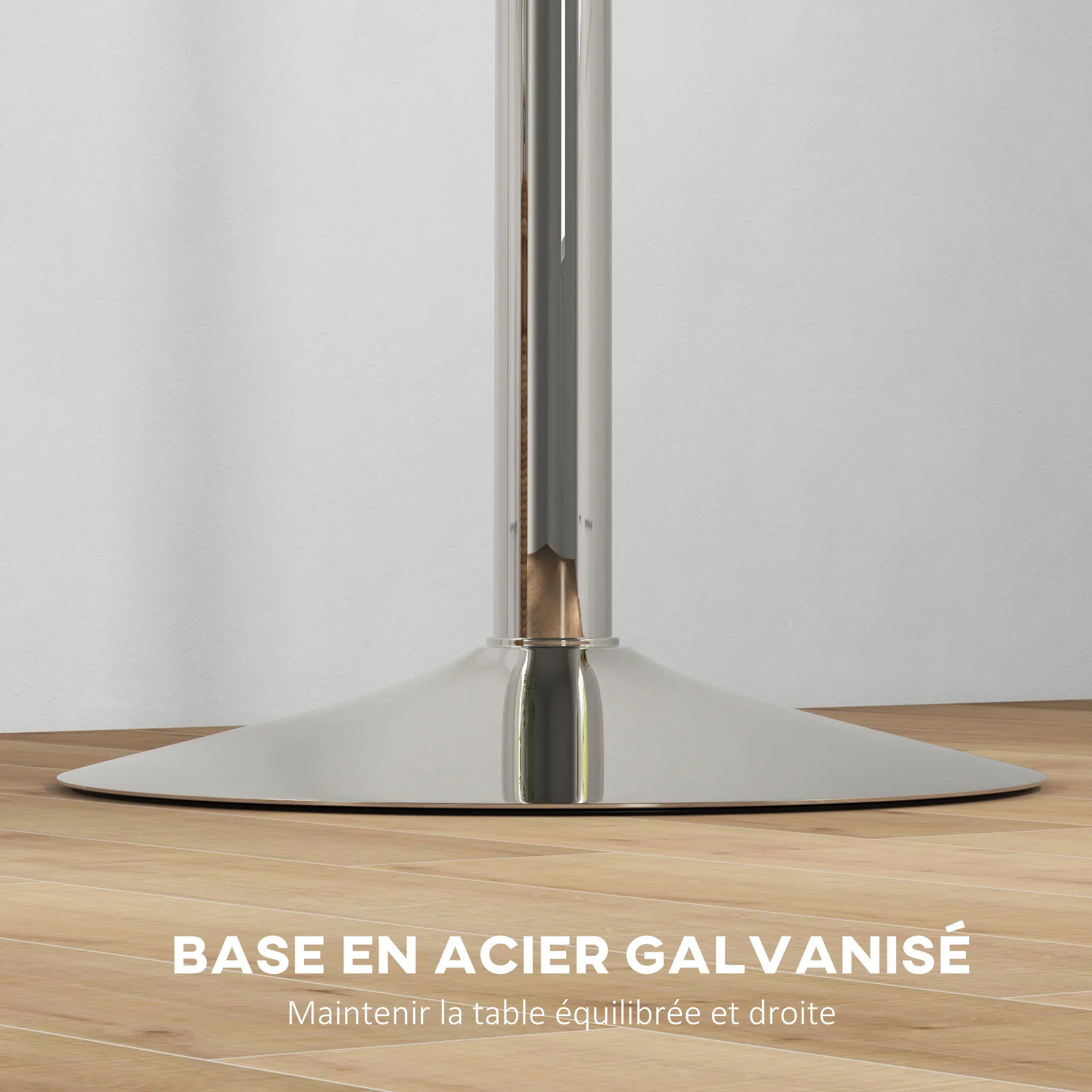 Table de bar ronde table haute cuisine mange-debout réglable en hauteur 69-91 cm avec plateau pivotante à 360° base en acier naturel et gris - Image 8