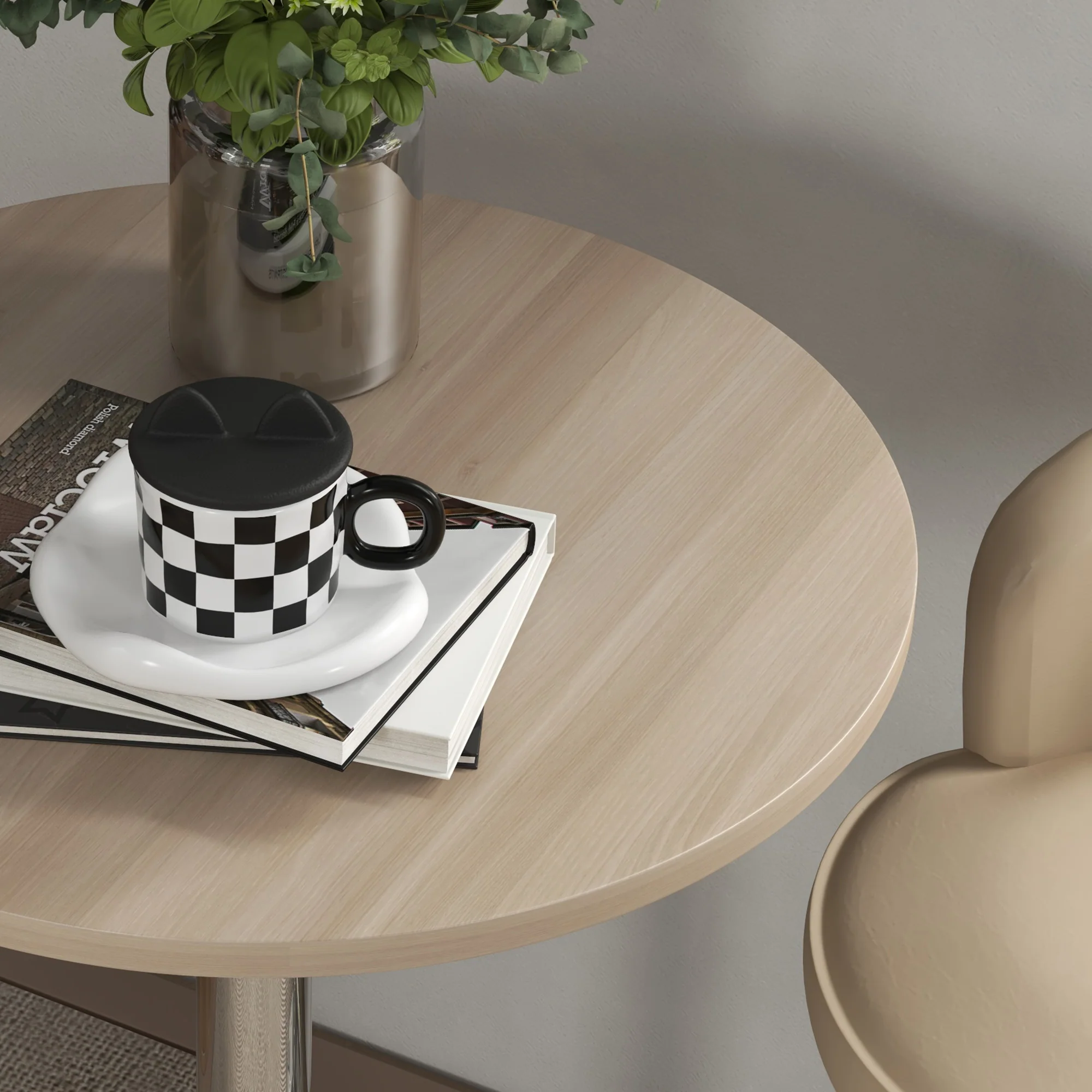 Table de bar ronde table haute cuisine mange-debout réglable en hauteur 69-91 cm avec plateau pivotante à 360° base en acier naturel et gris - Image 9