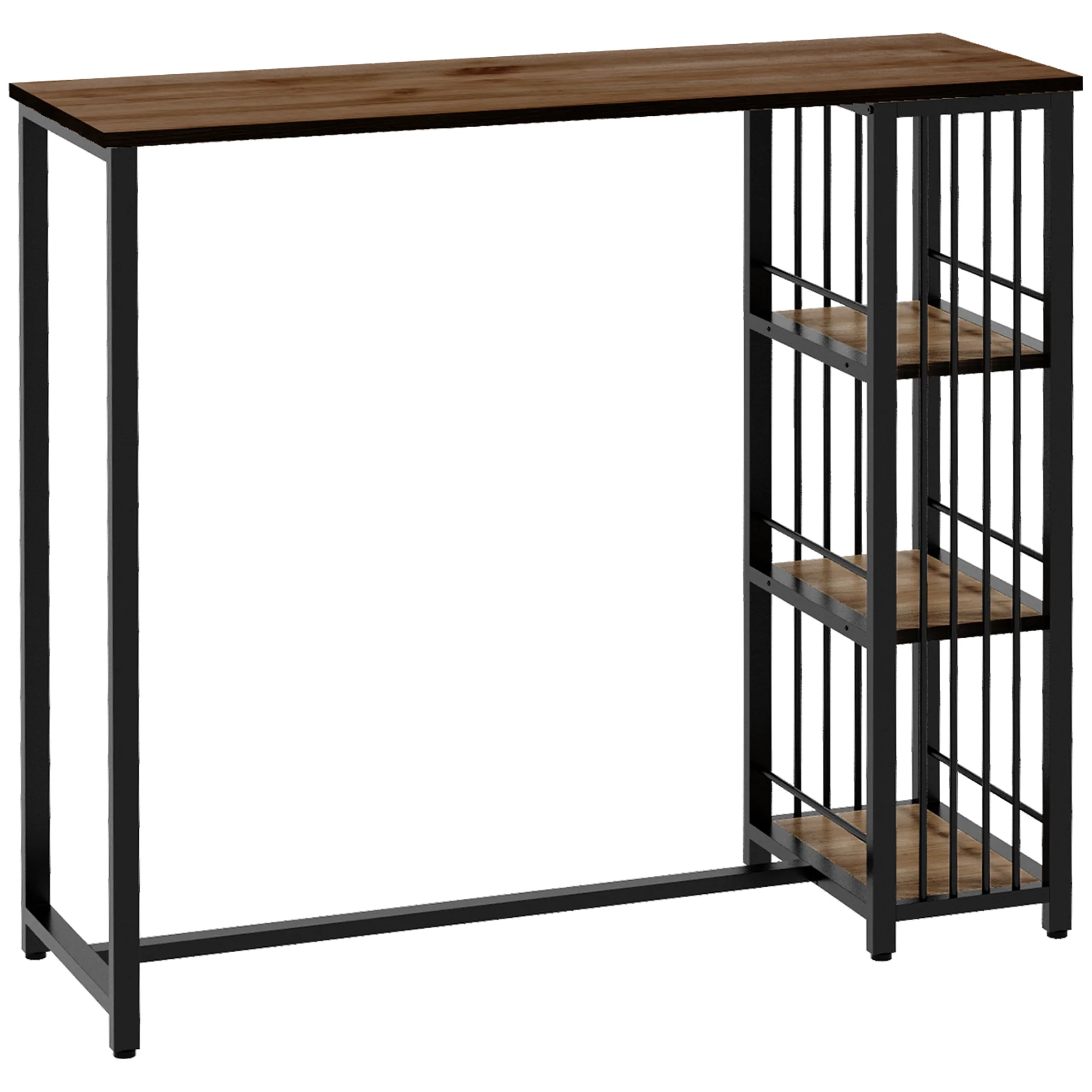 Table de bar table haute de cuisine mange-debout avec étagères - 120 x 40 x 105 cm - piètement acier noir marron - Image 11
