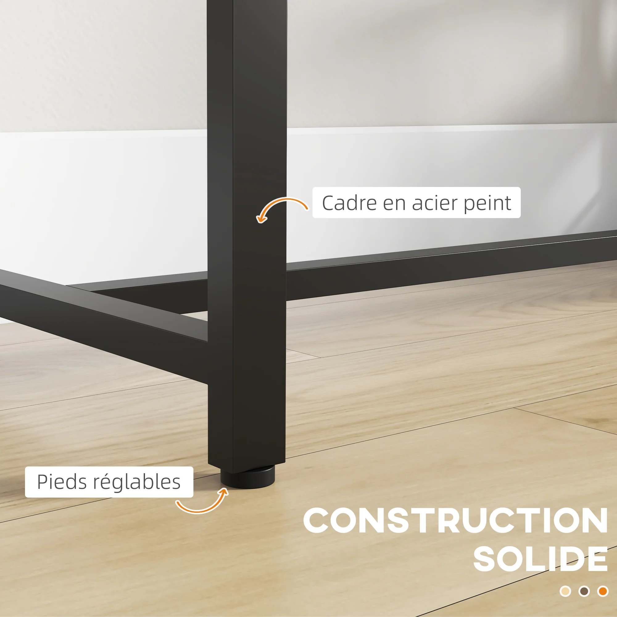 Table de bar table haute de cuisine mange-debout avec étagères - 120 x 40 x 105 cm - piètement acier noir marron - Image 7