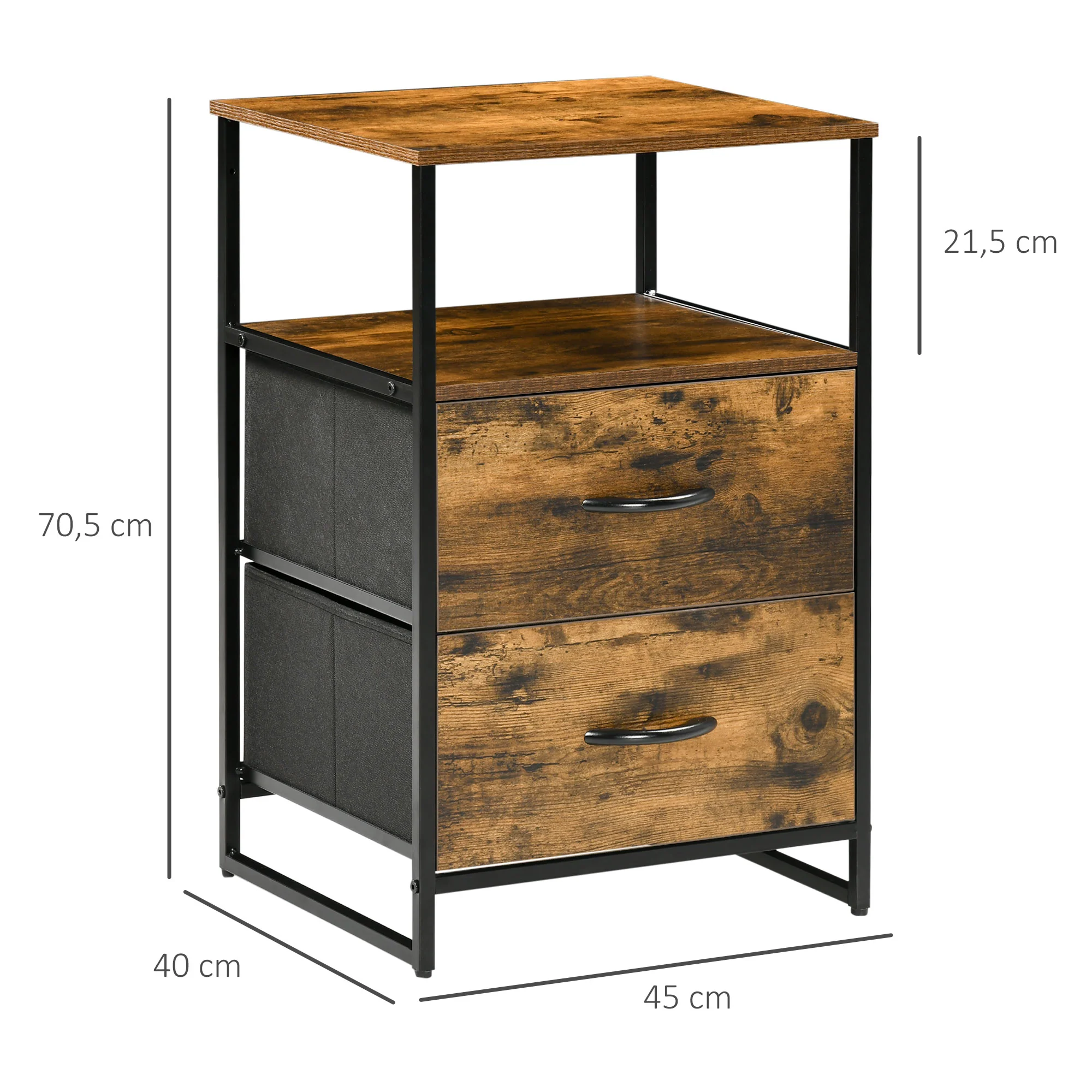 Table de Chevet avec 2 Tiroirs Tissus Table d'appoint petit Meuble de Rangement Style Industriel Commode 2 tiroirs - 45 x 40 x 70,5 cm - Bois et métal - Image 4