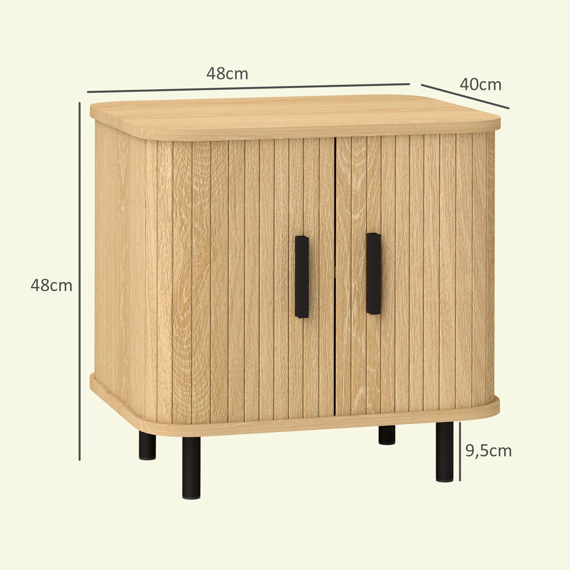 Table de chevet, table d'appoint, table de nuit style scandinave 2 portes coulissantes et pieds en acier pour chambre, salon, 48 x 40 x 48 cm, aspect bois - Image 4