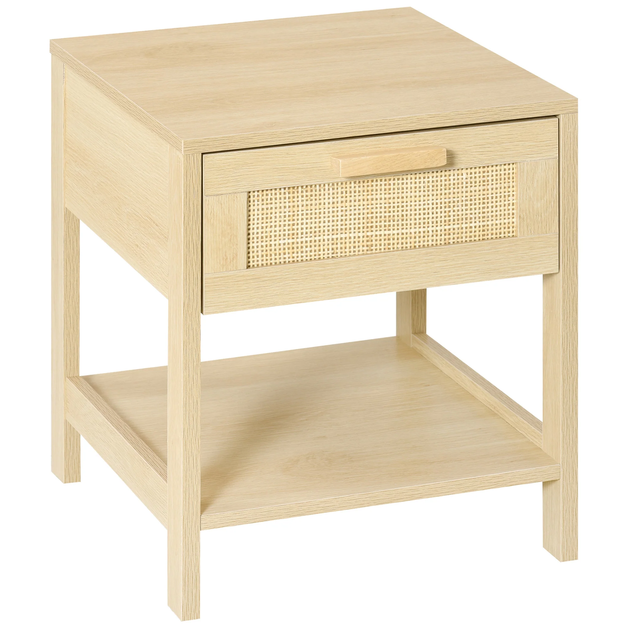 Table de chevet table de nuit avec tiroir et étagère, cannage en rotin, dim. 40L x 40l x 48H cm aspect bois naturel clair - Image 11