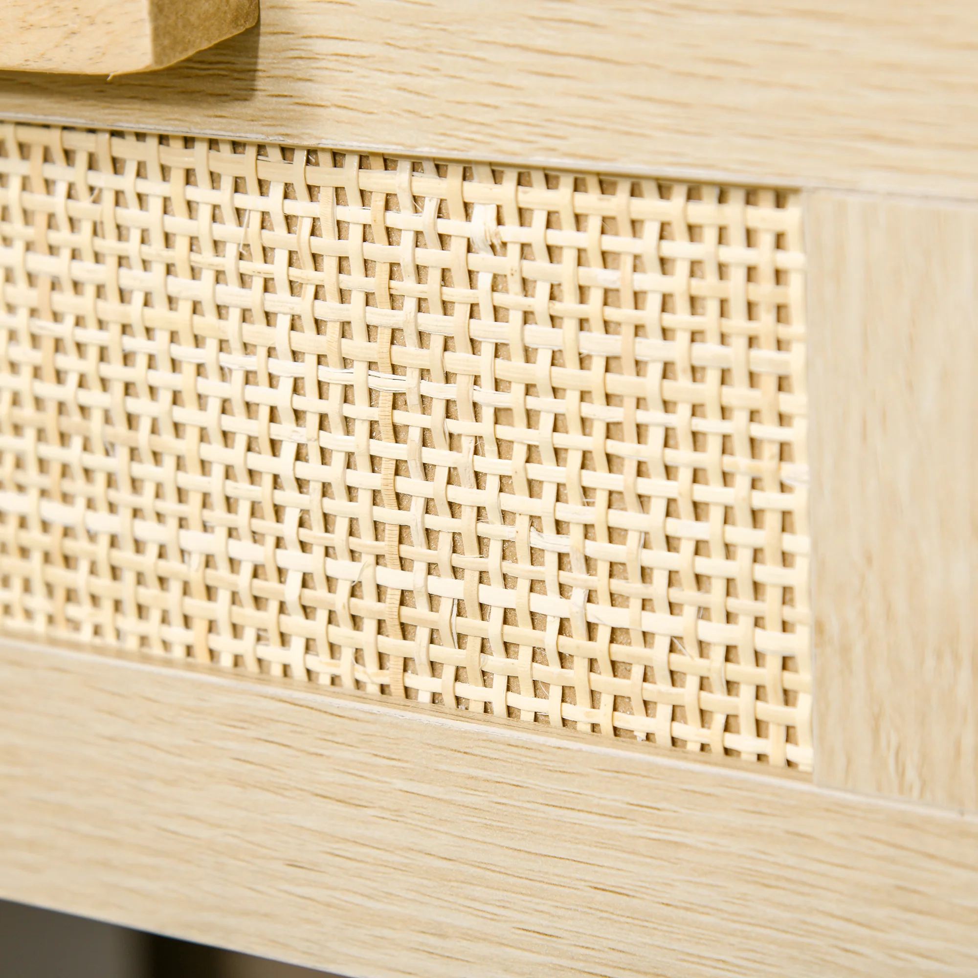 Table de chevet table de nuit avec tiroir et étagère, cannage en rotin, dim. 40L x 40l x 48H cm aspect bois naturel clair - Image 9