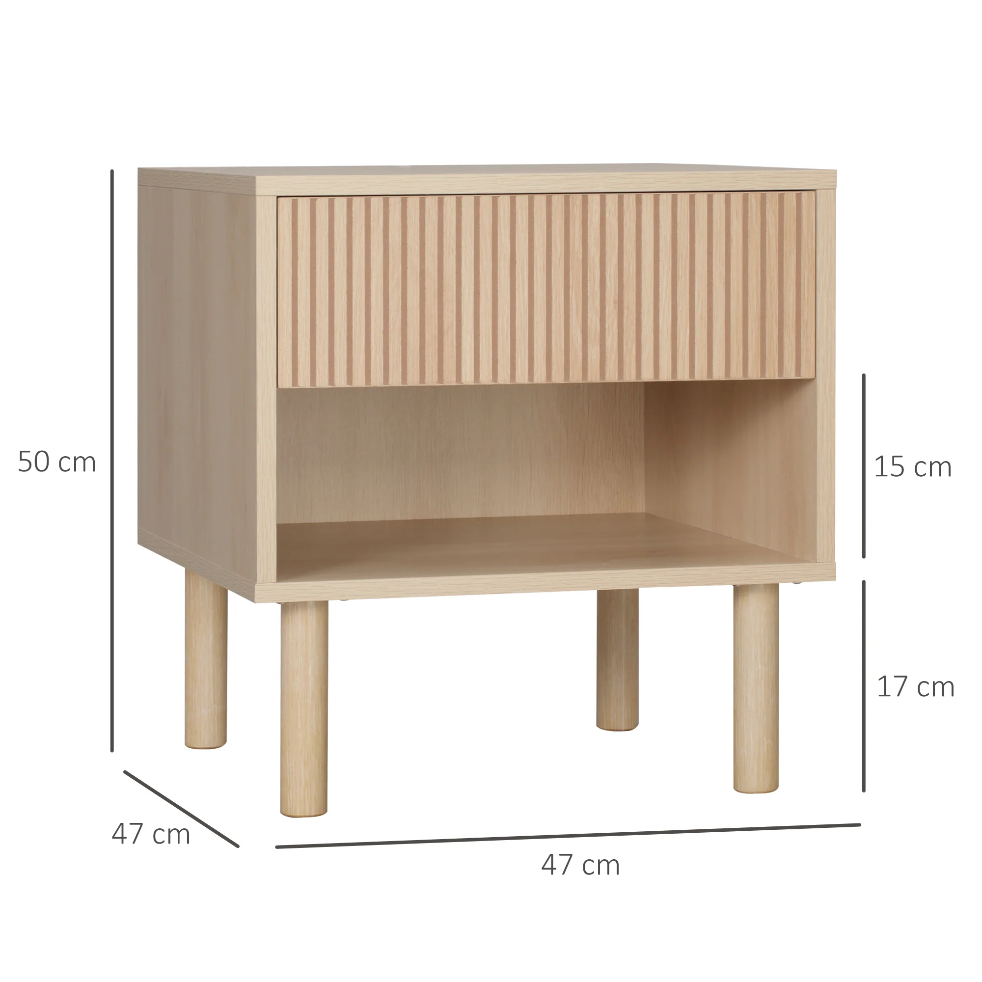 Table de chevet table de nuit avec tiroirs et niches, table d'appoint style moderne pour chambre à coucher, salon, dim. 47 x 47 x 50 cm, finition bois naturel - Image 4
