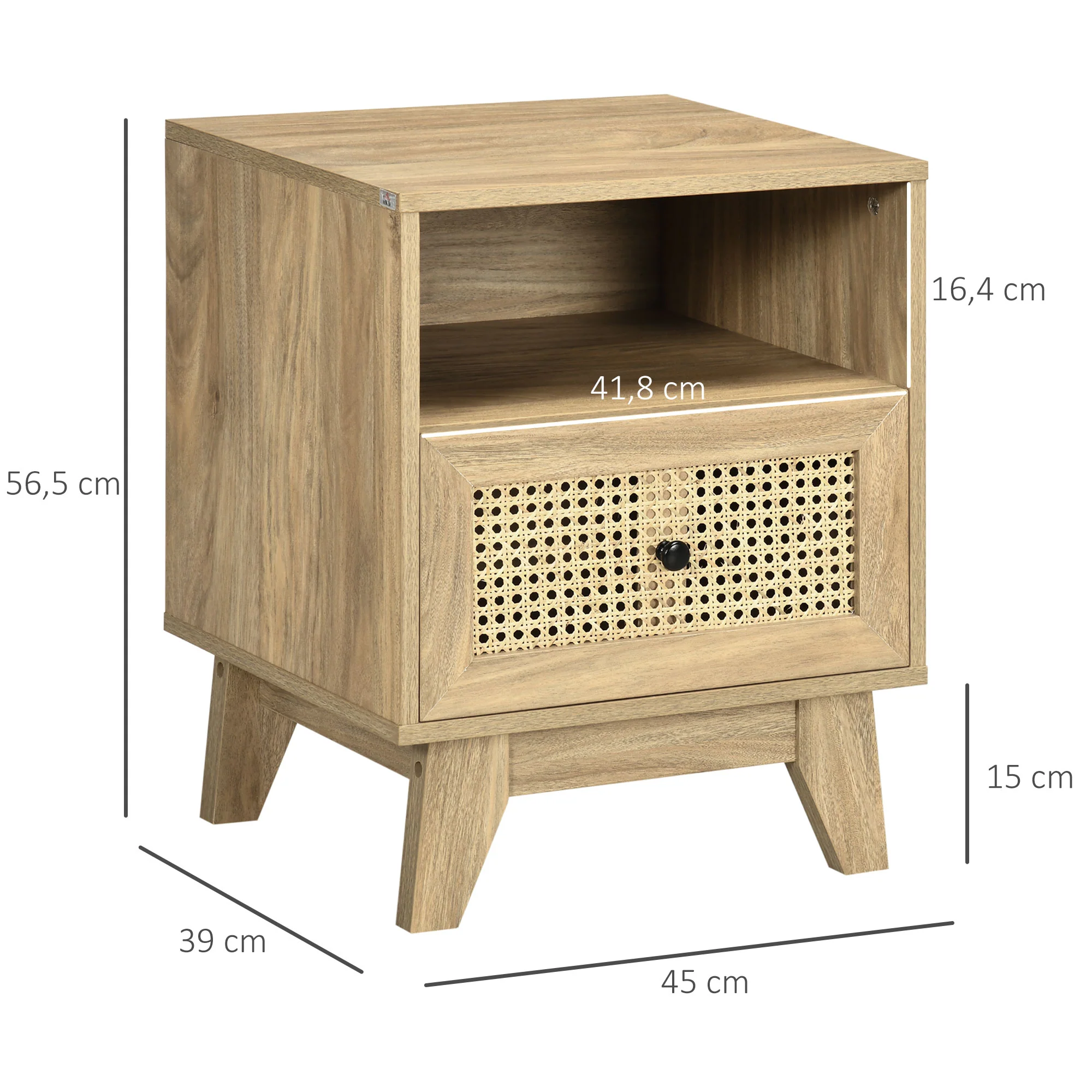 Table de chevet table de nuit meuble de rangement avec tiroir porte cannage et niche design vintage 45 x 39 x 56,5 cm - Image 4