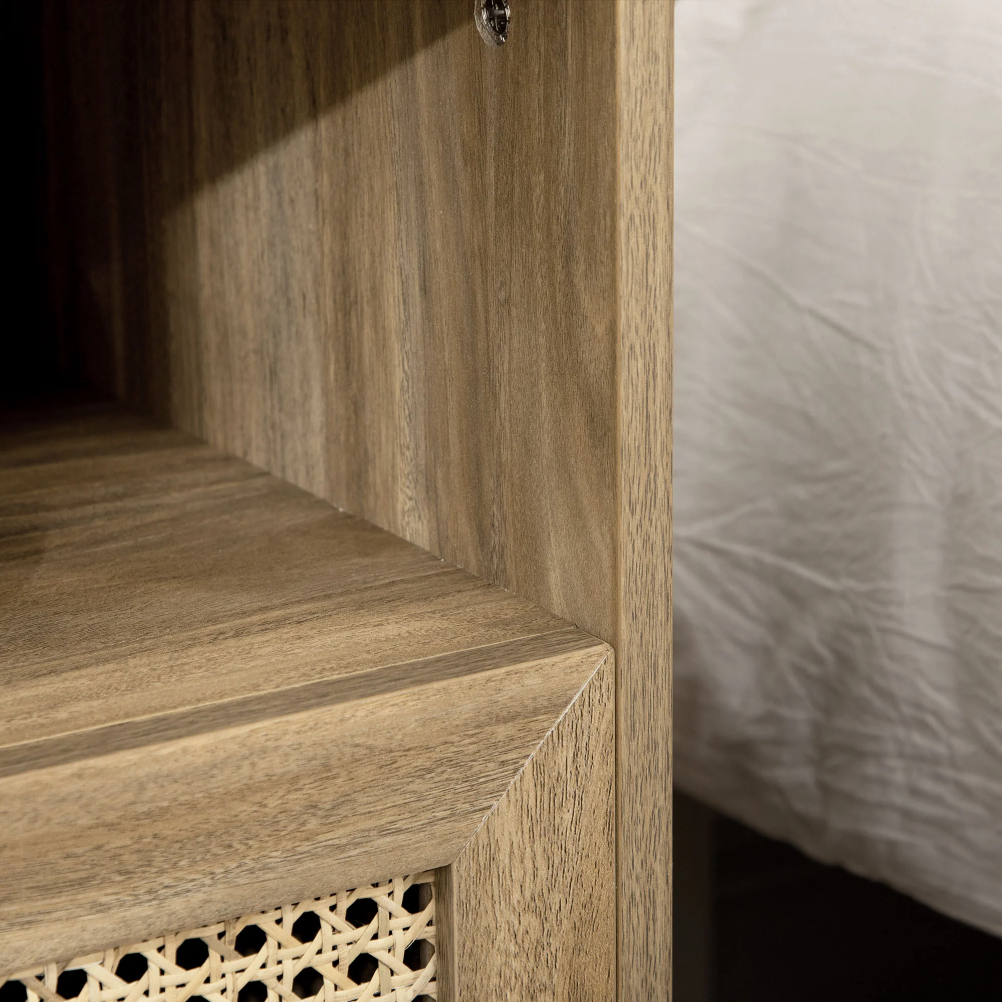 Table de chevet table de nuit meuble de rangement avec tiroir porte cannage et niche design vintage 45 x 39 x 56,5 cm - Image 9