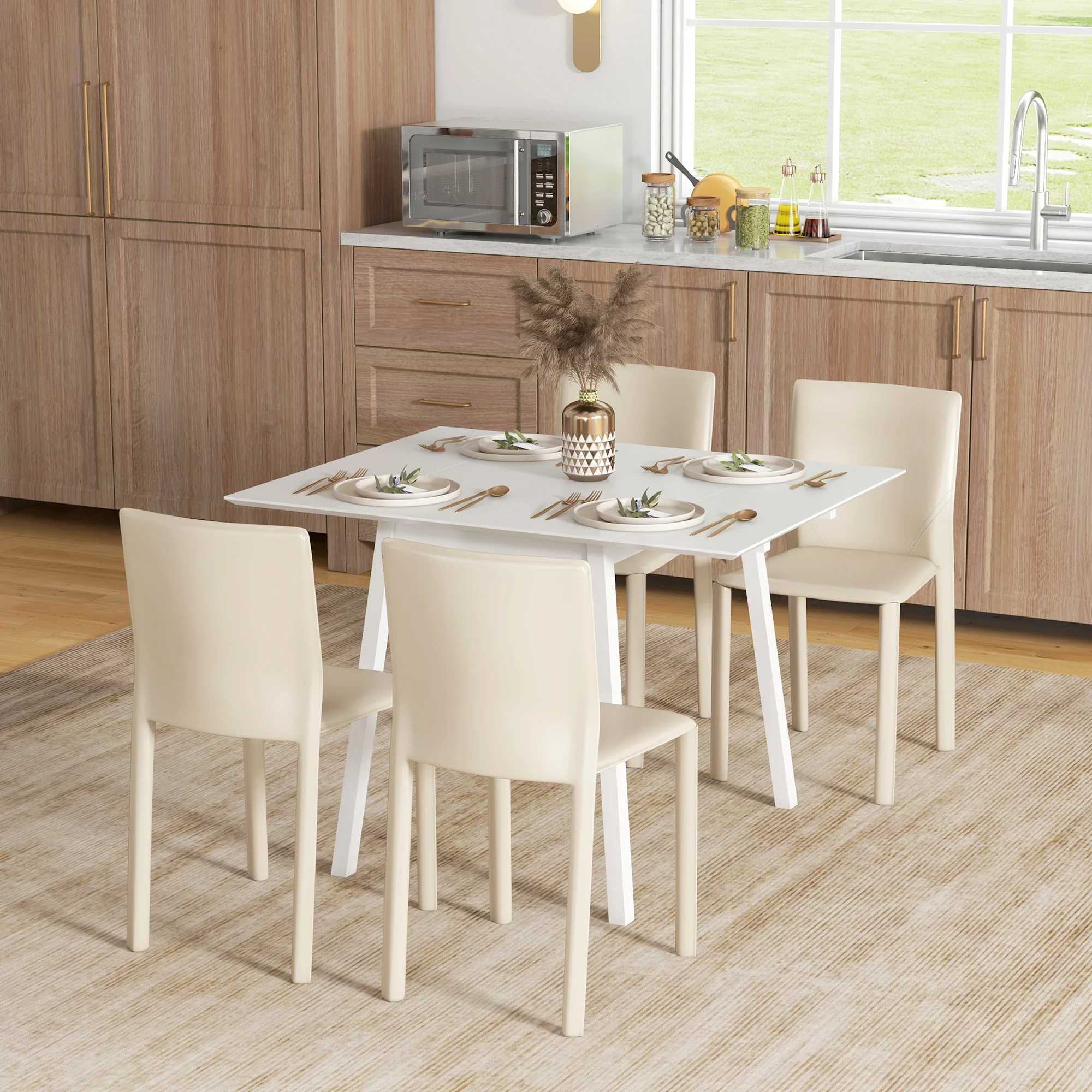 Table de cuisine pliable table à manger pliante avec plateau rabattable en bois pour 2 à 4 personnes, blanc - Image 3