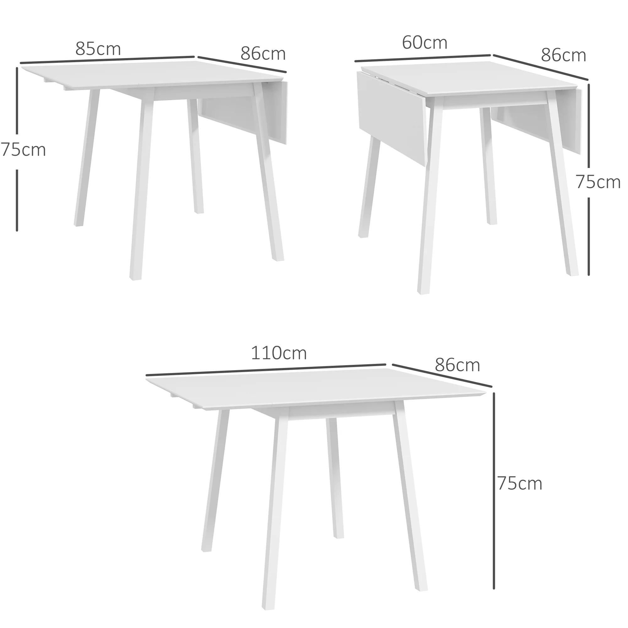 Table de cuisine pliable table à manger pliante avec plateau rabattable en bois pour 2 à 4 personnes, blanc - Image 4