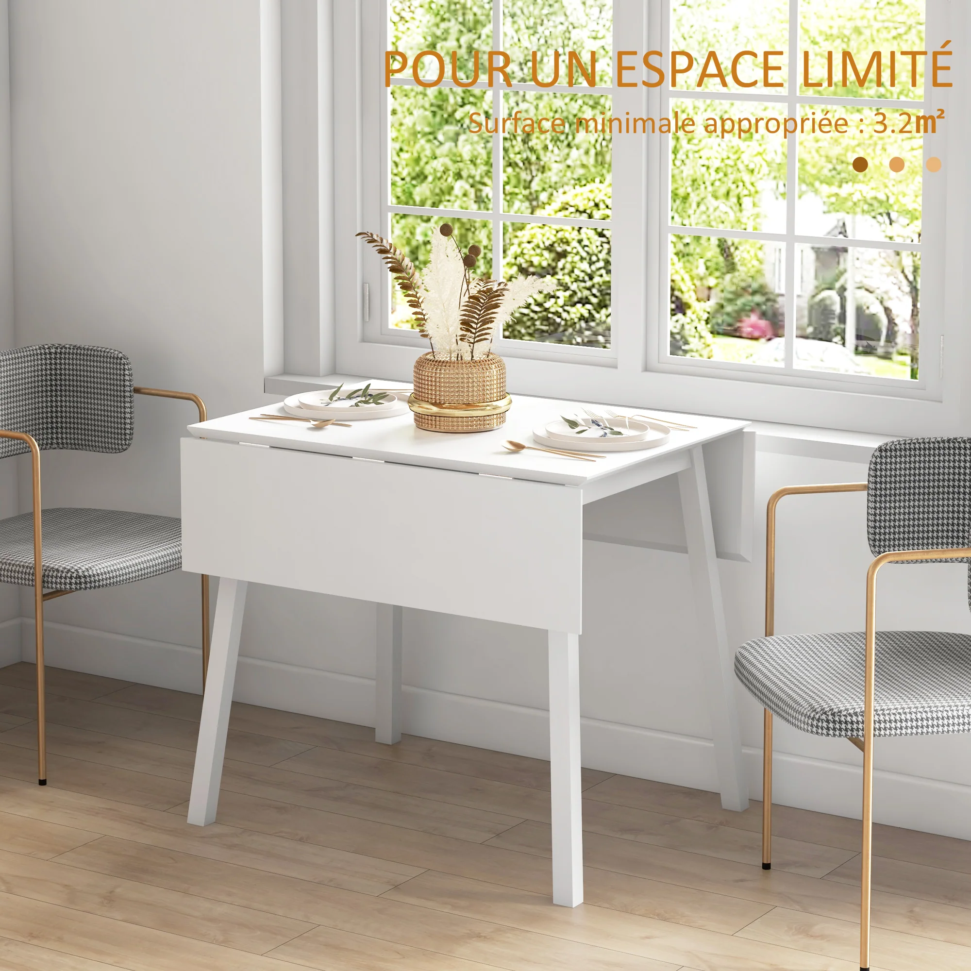 Table de cuisine pliable table à manger pliante avec plateau rabattable en bois pour 2 à 4 personnes, blanc - Image 7