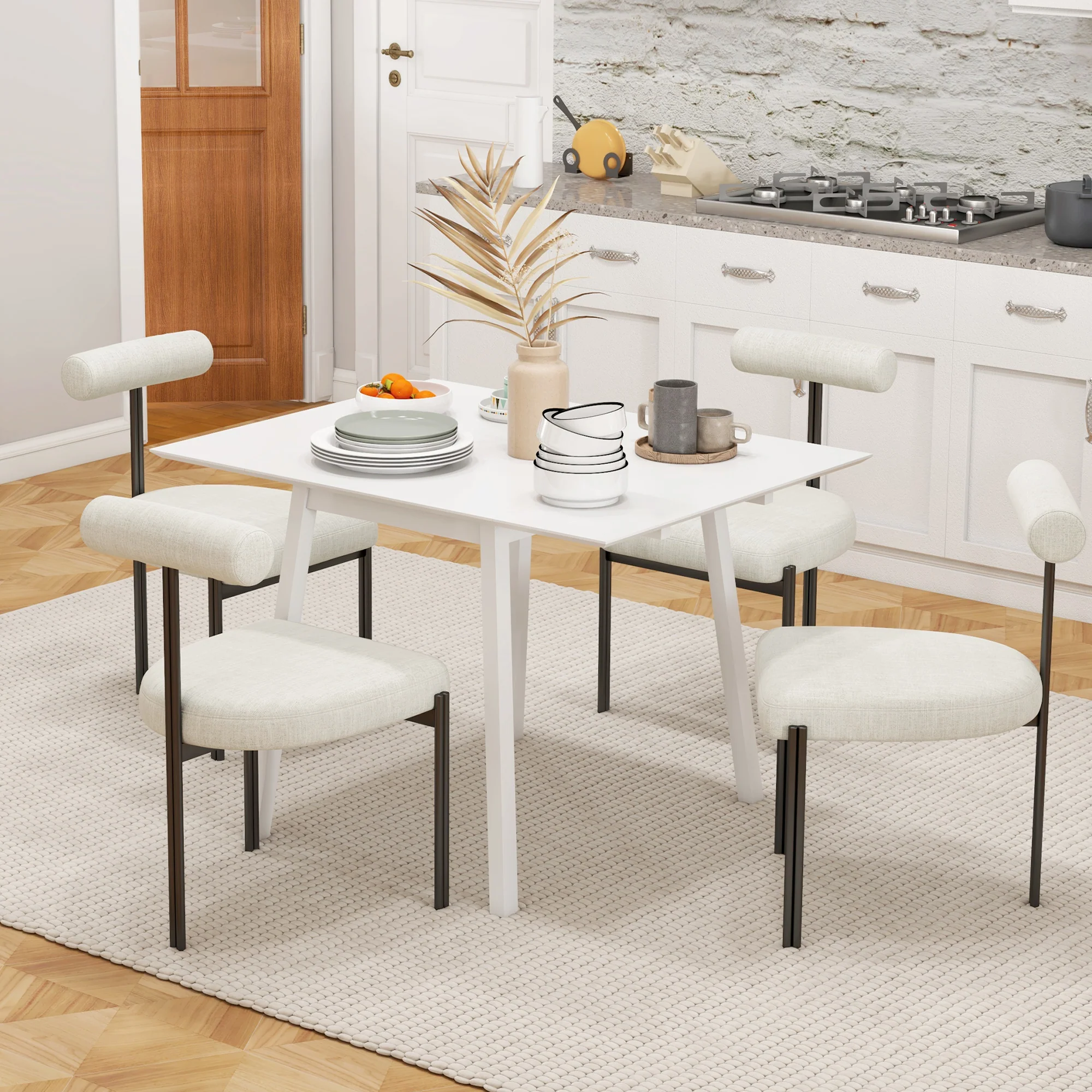 Table de cuisine pliable table à manger pliante avec plateau rabattable en bois pour 2 à 4 personnes, blanc - Image 8