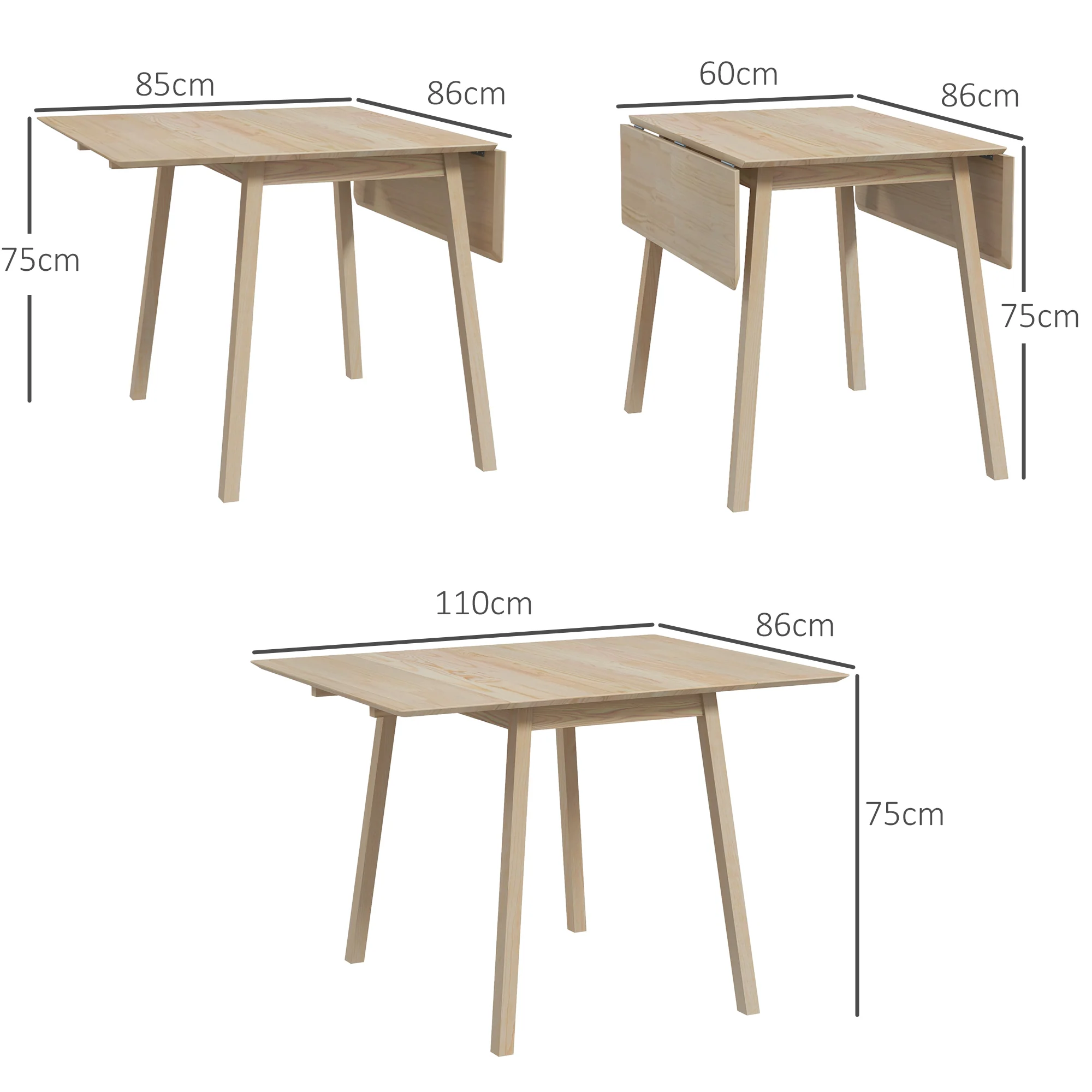 Table de cuisine pliable table à manger pliante avec plateau rabattable en bois pour 2 à 4 personnes, bois naturel - Image 4