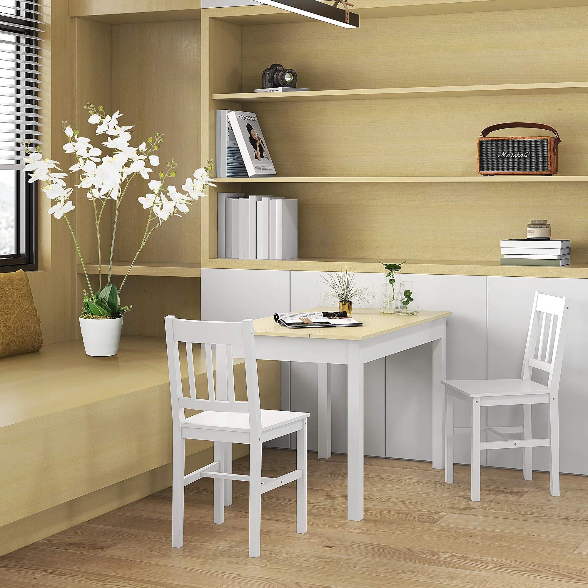 Table de salle à manger design moderne bicolore avec grand plateau 4-6 personnes en bois dim. 119L x 70l x 75H cm - en bois - Image 10