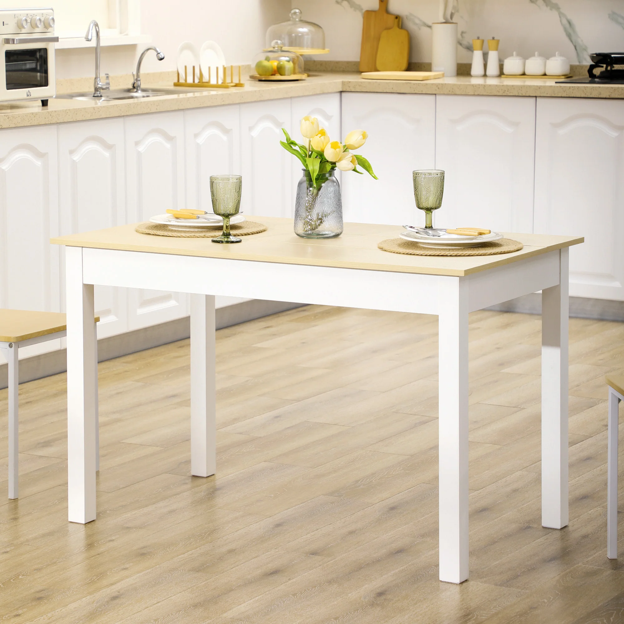 Table de salle à manger design moderne bicolore avec grand plateau 4-6 personnes en bois dim. 119L x 70l x 75H cm - en bois - Image 3