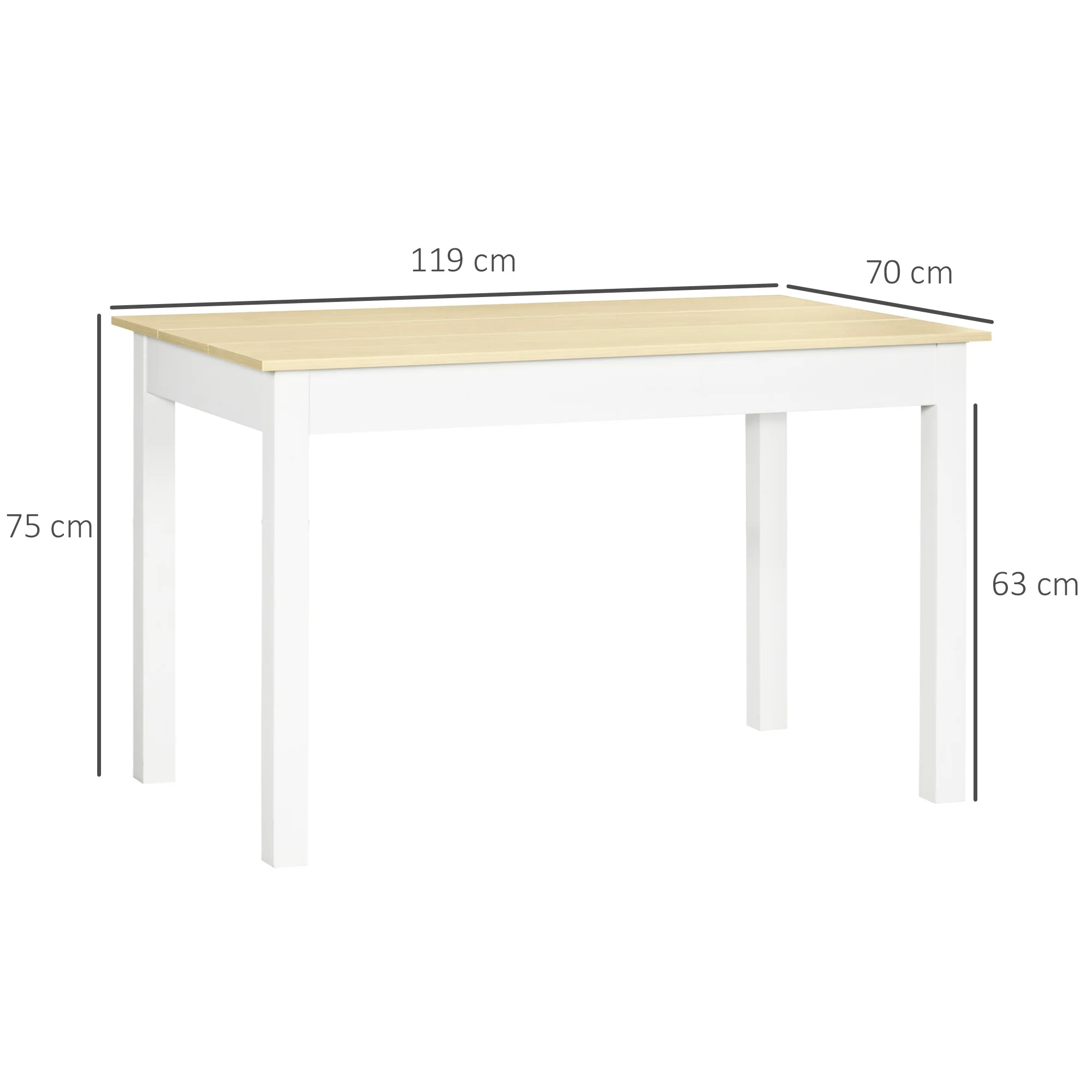 Table de salle à manger design moderne bicolore avec grand plateau 4-6 personnes en bois dim. 119L x 70l x 75H cm - en bois - Image 4