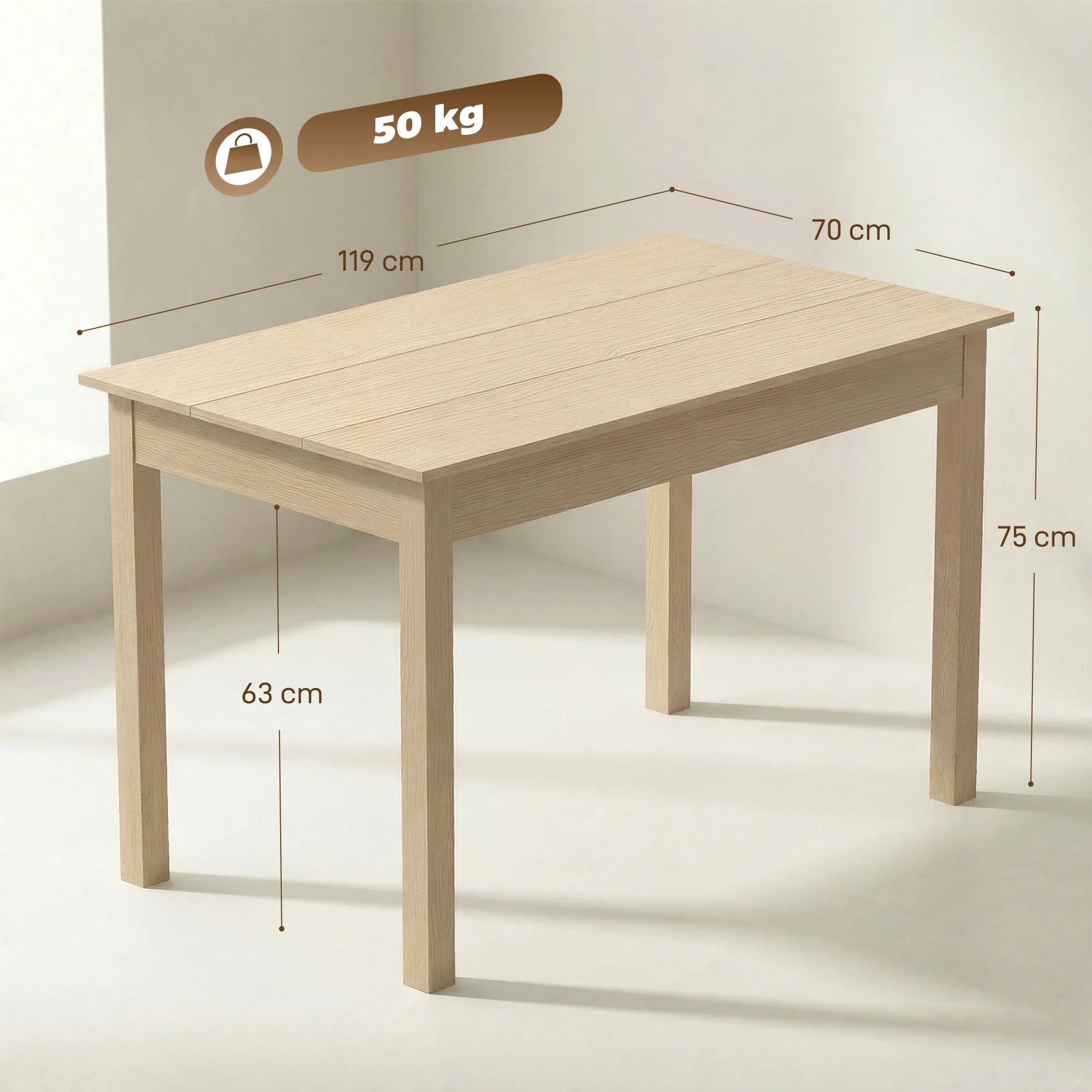 Table de salle à manger design moderne bicolore avec grand plateau 4-6 personnes en bois dim. 119L x 70l x 75H cm - en bois - Image 4