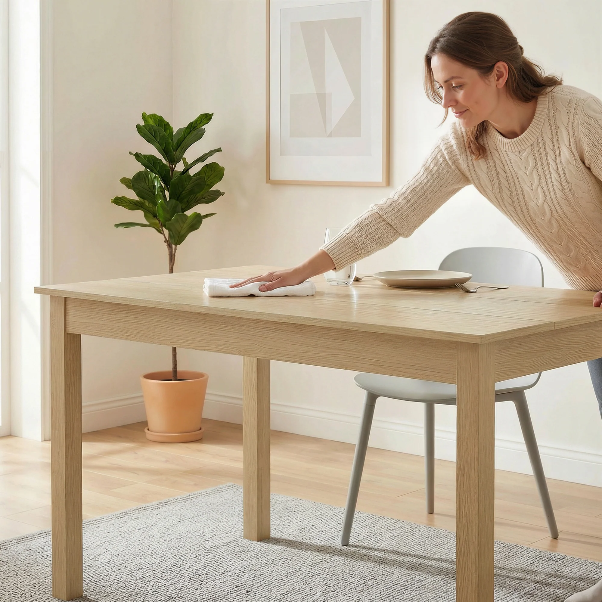 Table de salle à manger design moderne bicolore avec grand plateau 4-6 personnes en bois dim. 119L x 70l x 75H cm - en bois - Image 6