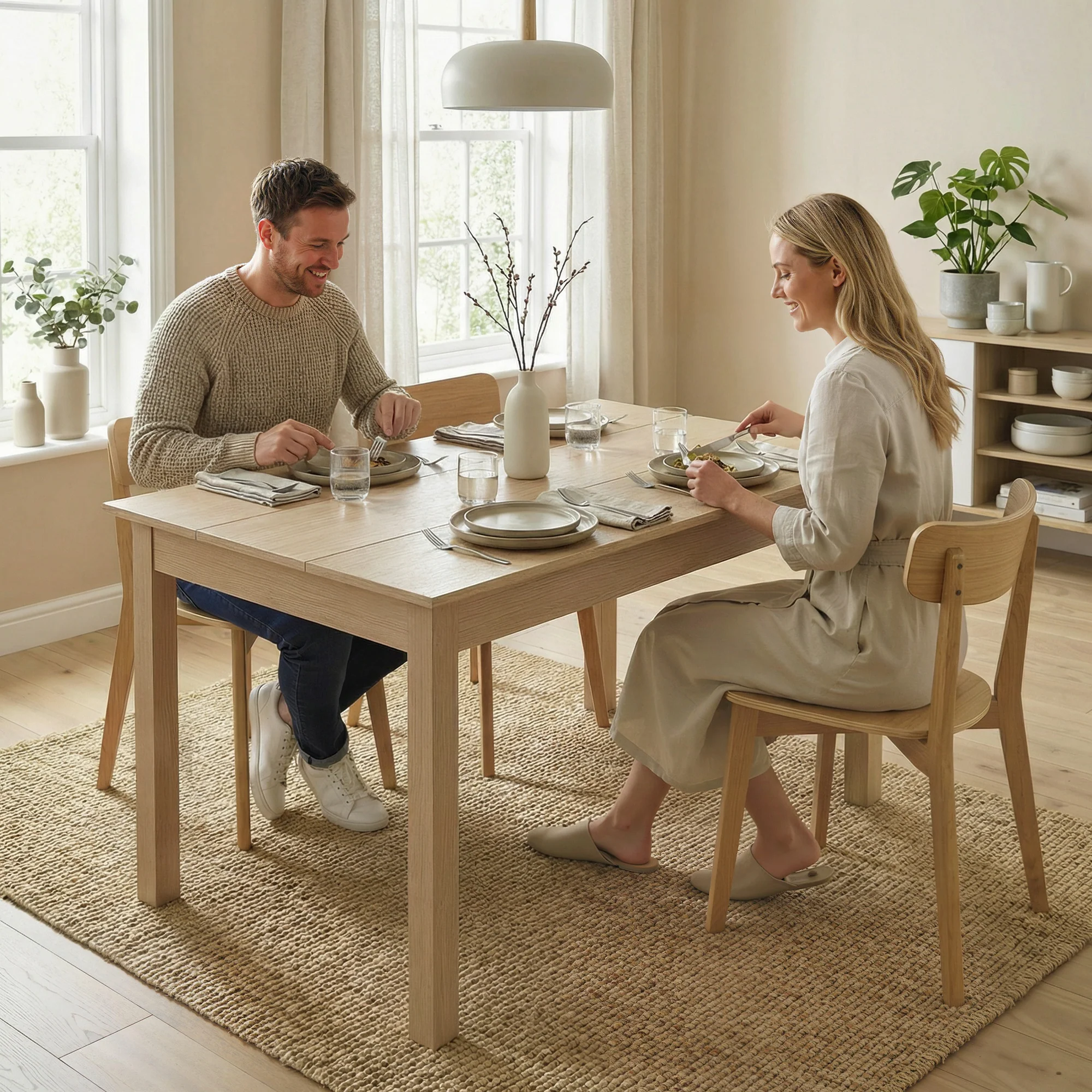 Table de salle à manger design moderne bicolore avec grand plateau 4-6 personnes en bois dim. 119L x 70l x 75H cm - en bois - Image 7