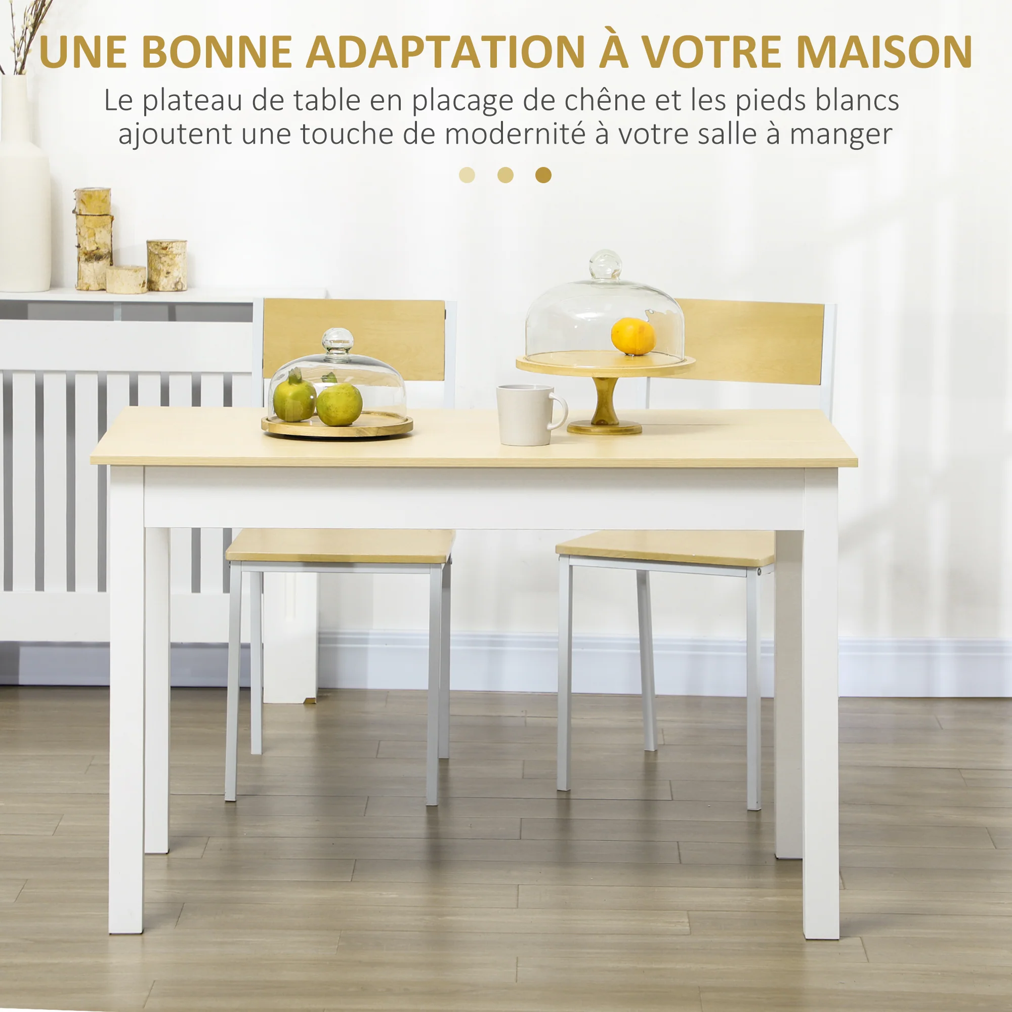 Table de salle à manger design moderne bicolore avec grand plateau 4-6 personnes en bois dim. 119L x 70l x 75H cm - en bois - Image 5