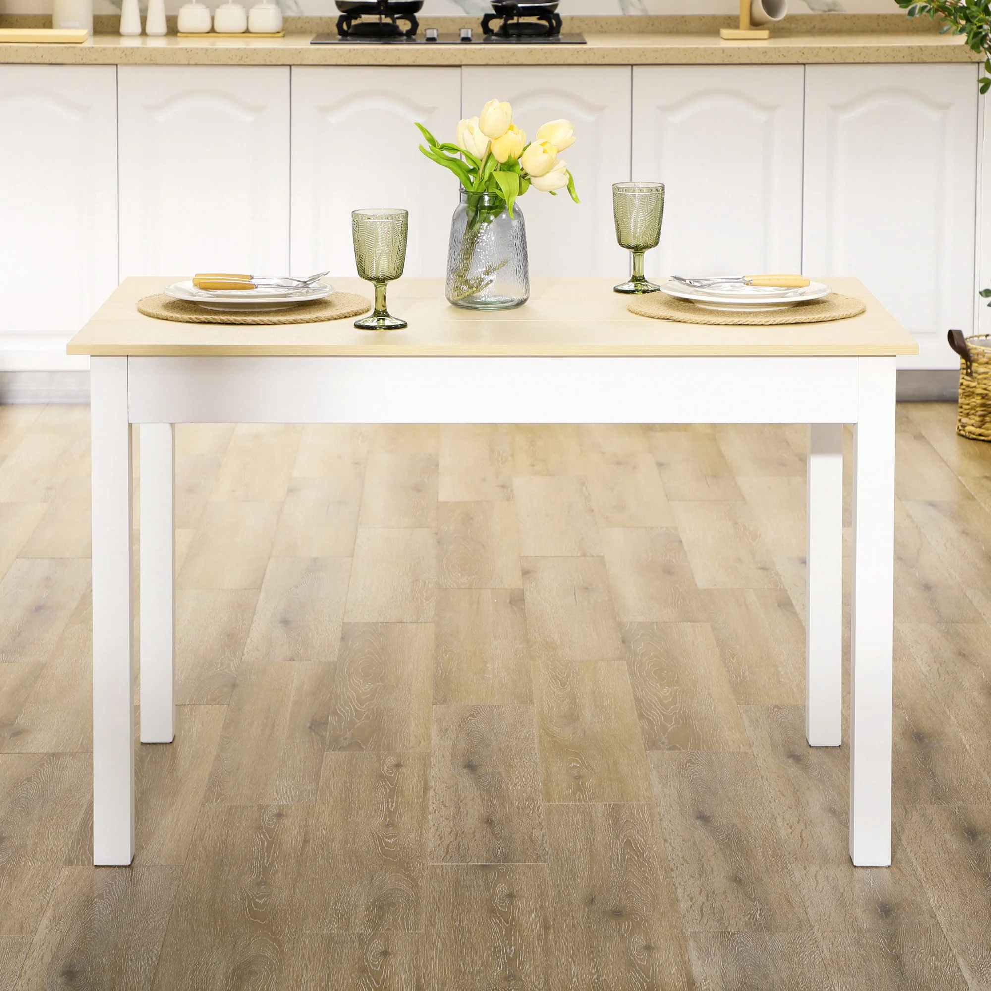 Table de salle à manger design moderne bicolore avec grand plateau 4-6 personnes en bois dim. 119L x 70l x 75H cm - en bois - Image 8