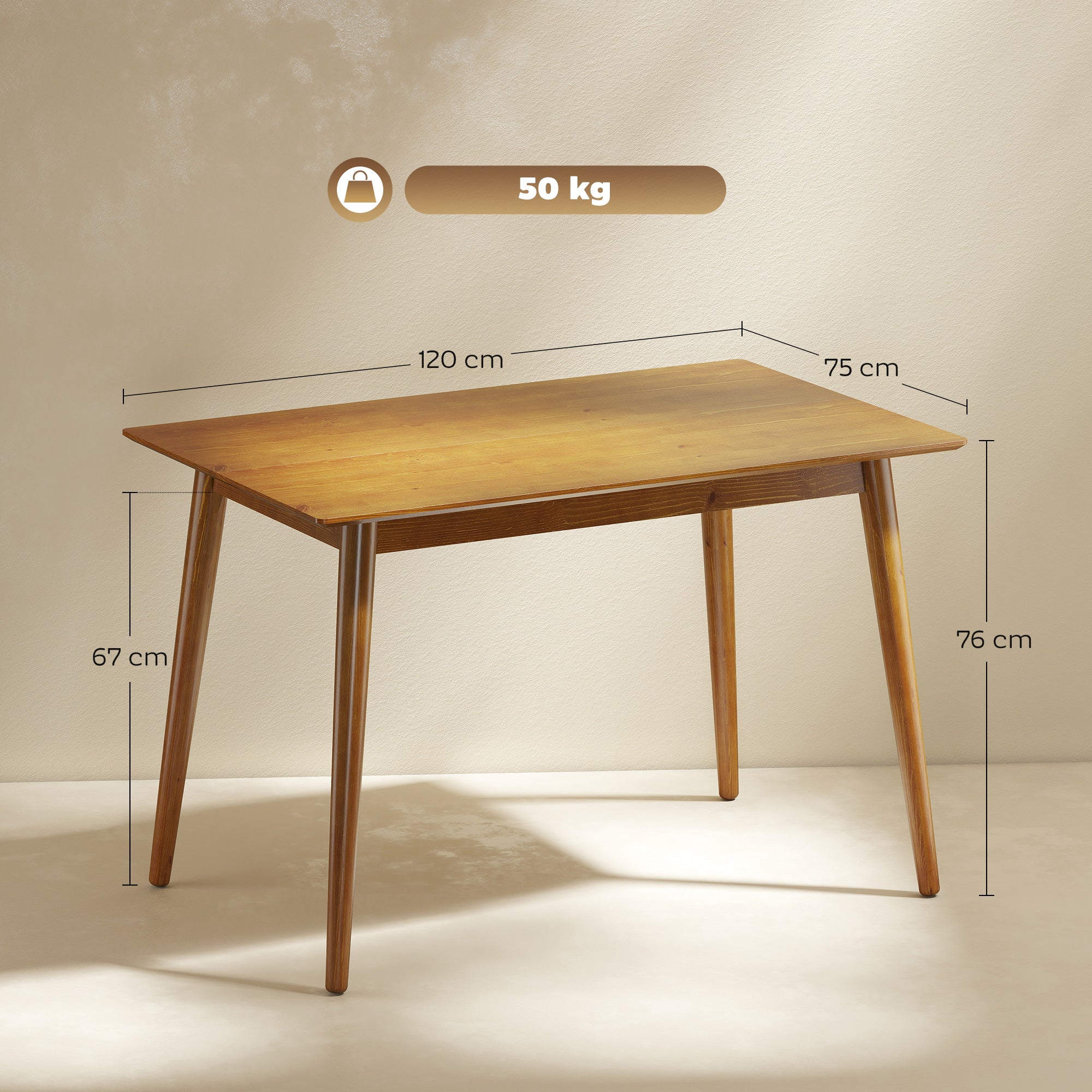 Table de salle à manger table de cuisine design grand plateau 4-6 personnes en bois dim. 120L x 75l x 76H cm - Image 4