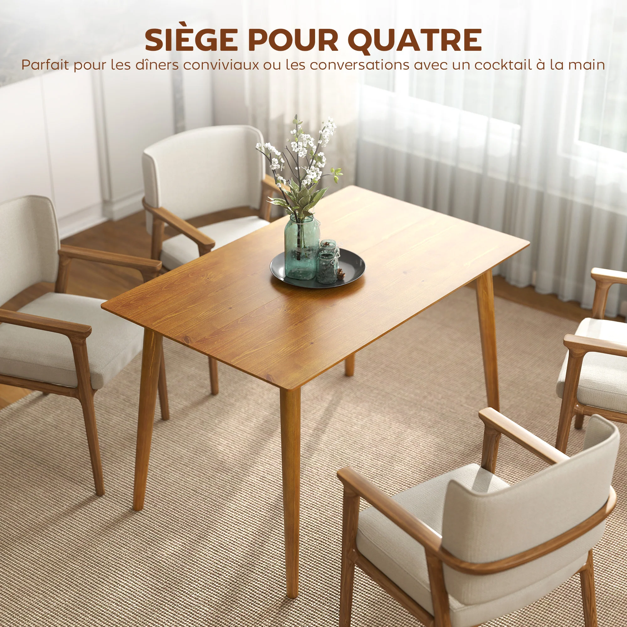 Table de salle à manger table de cuisine design grand plateau 4-6 personnes en bois dim. 120L x 75l x 76H cm - Image 5