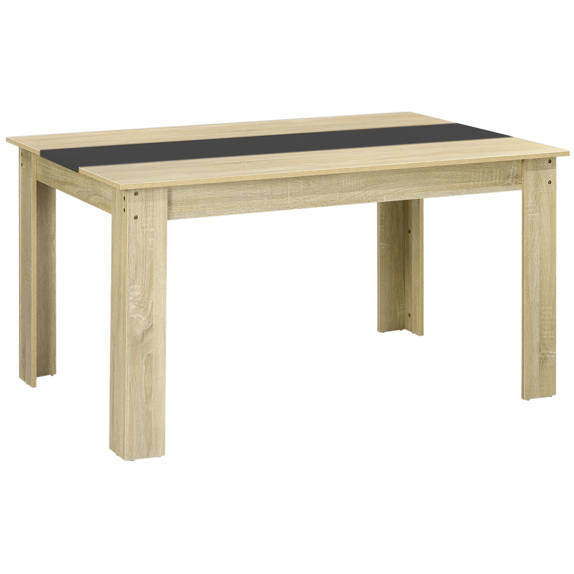 Table de salle à manger table de cuisine pour 6 personnes, style scandinave en bois aspect naturel et noir, dim. 140L x 90l x 75H cm - Image 11