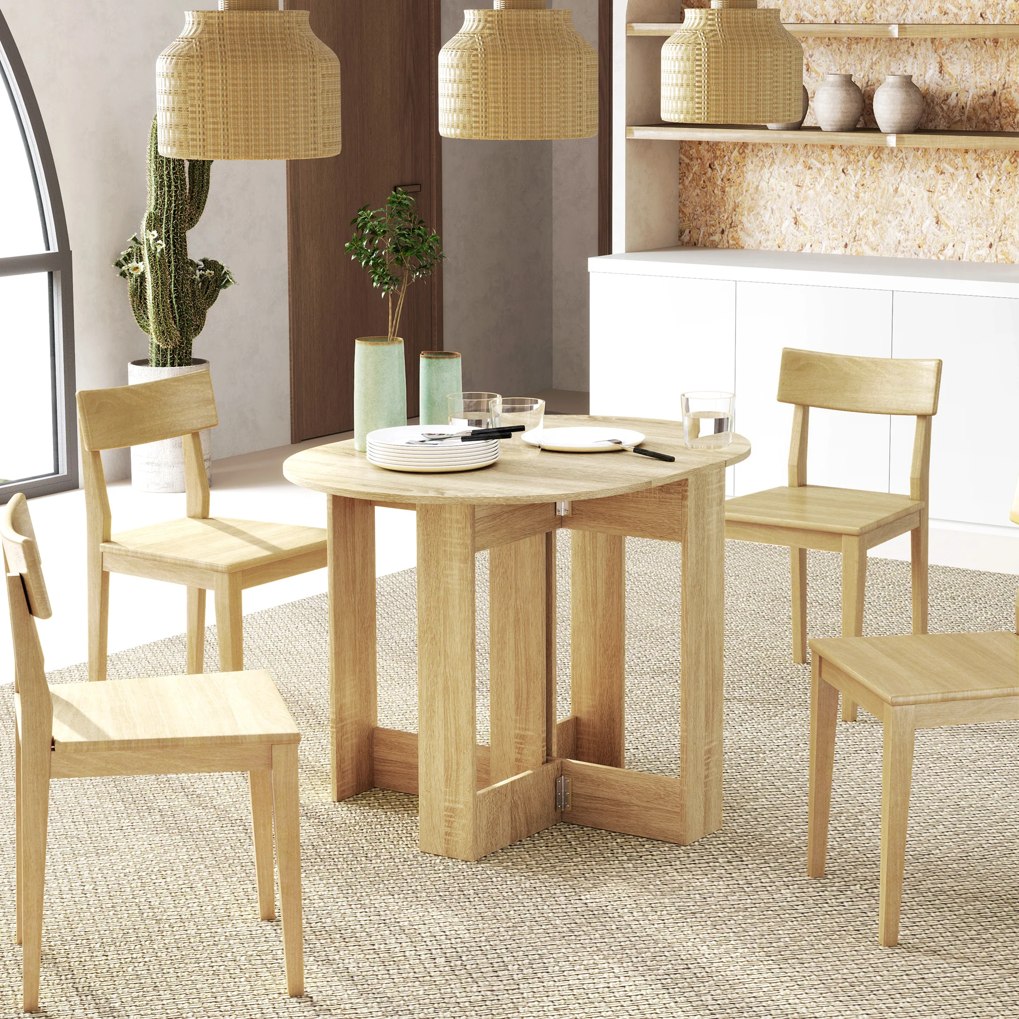 Table pliable de cuisine salle à manger 2 abattants - table ovale extensible - en bois chêne - Image 3