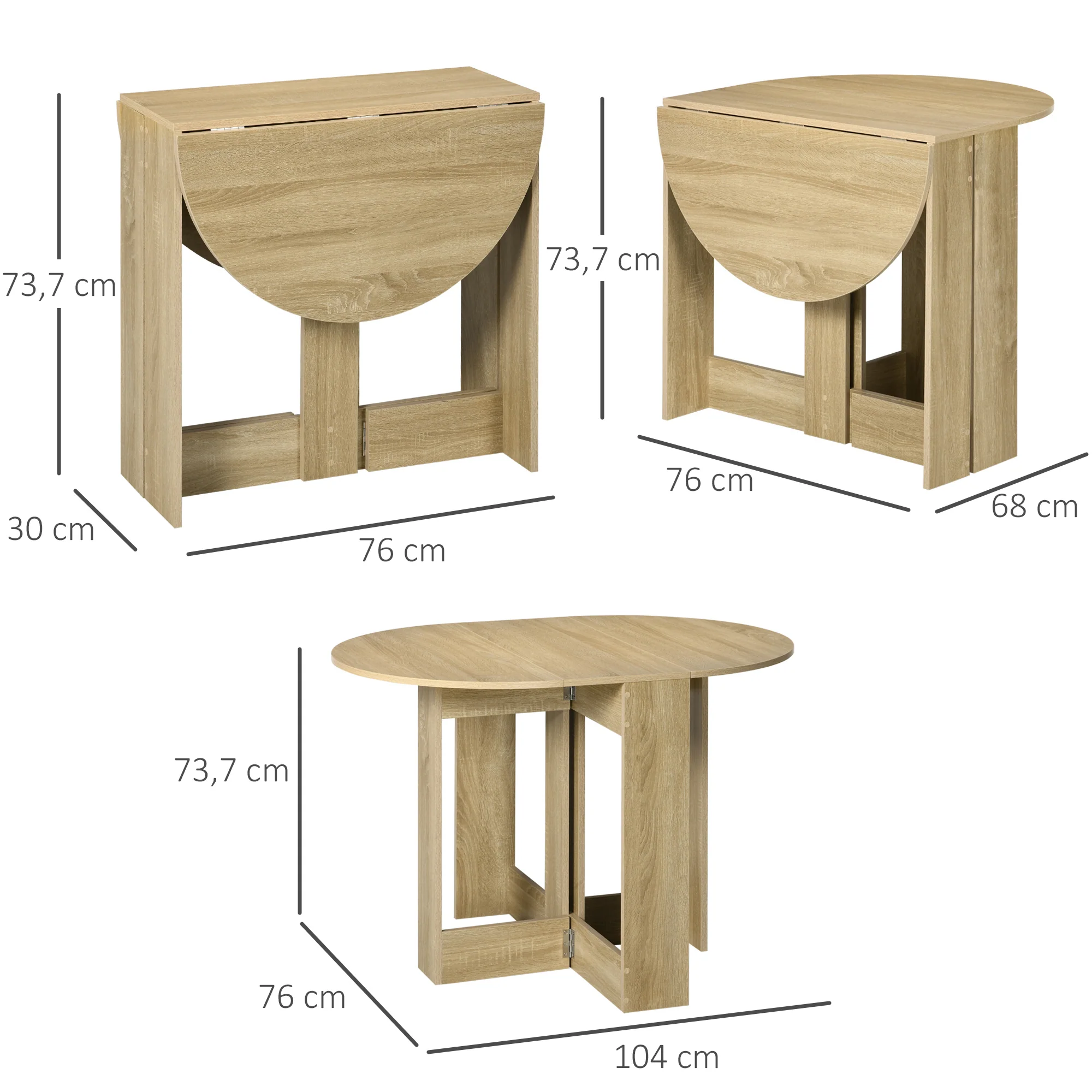 Table pliable de cuisine salle à manger 2 abattants - table ovale extensible - en bois chêne - Image 4