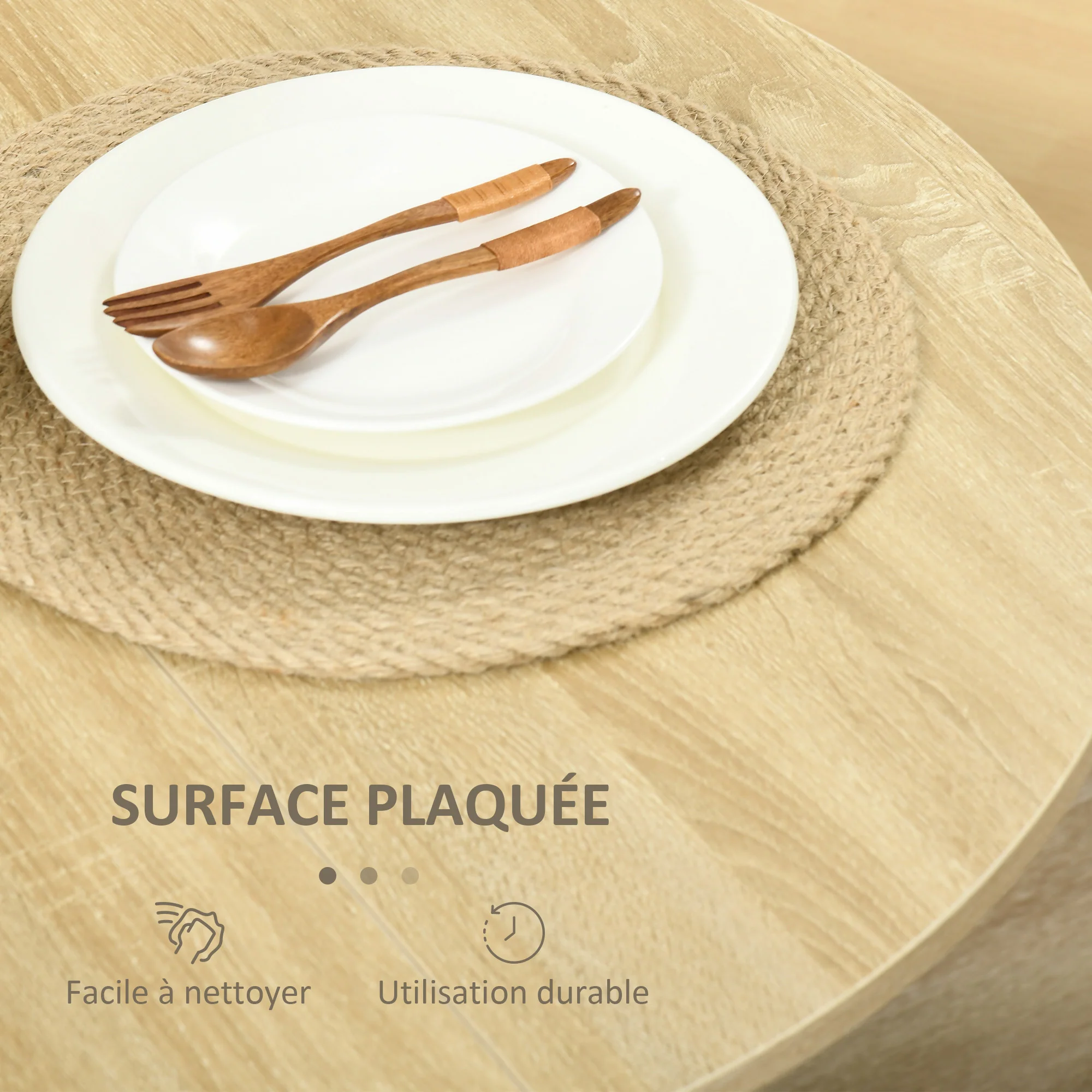 Table pliable de cuisine salle à manger 2 abattants - table ovale extensible - en bois chêne - Image 6