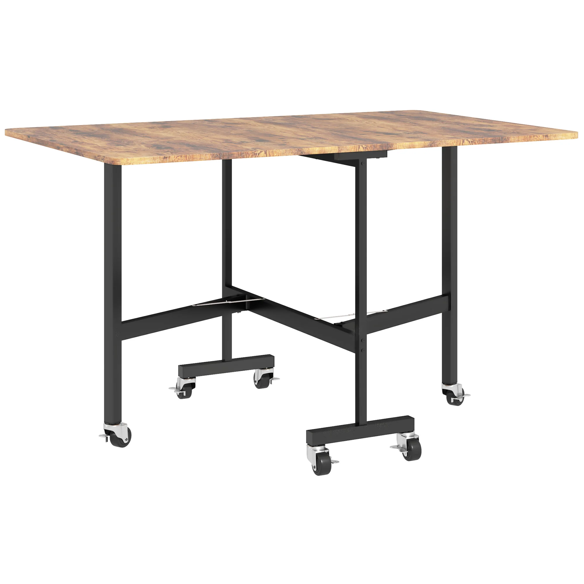 Table pliante cuisine, table à manger pliable, avec 2 abattants, 6 roues avec freins, pour 4-6 personnes, charge 100 kg, pieds en acier, 120 x 80 x 73 cm, brun rustique - Image 2