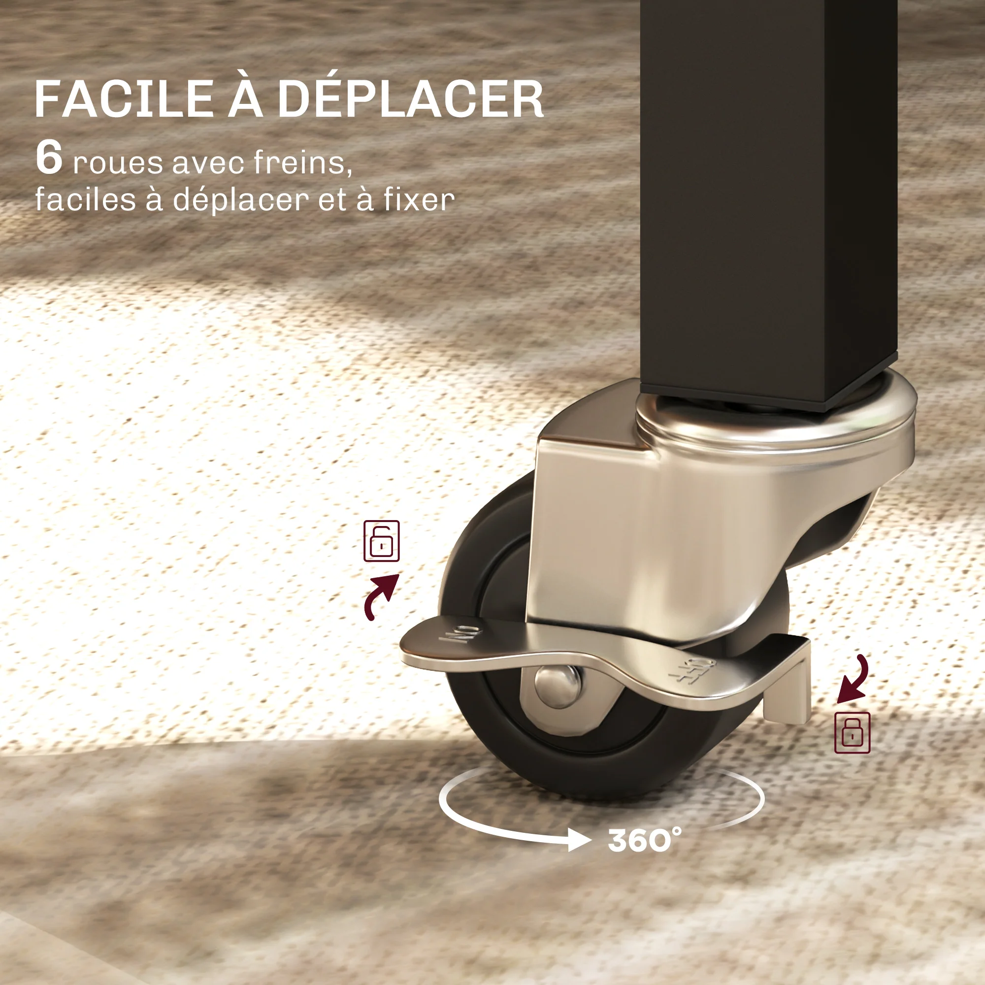 Table pliante cuisine, table à manger pliable, avec 2 abattants, 6 roues avec freins, pour 4-6 personnes, charge 100 kg, pieds en acier, 120 x 80 x 73 cm, brun rustique - Image 6
