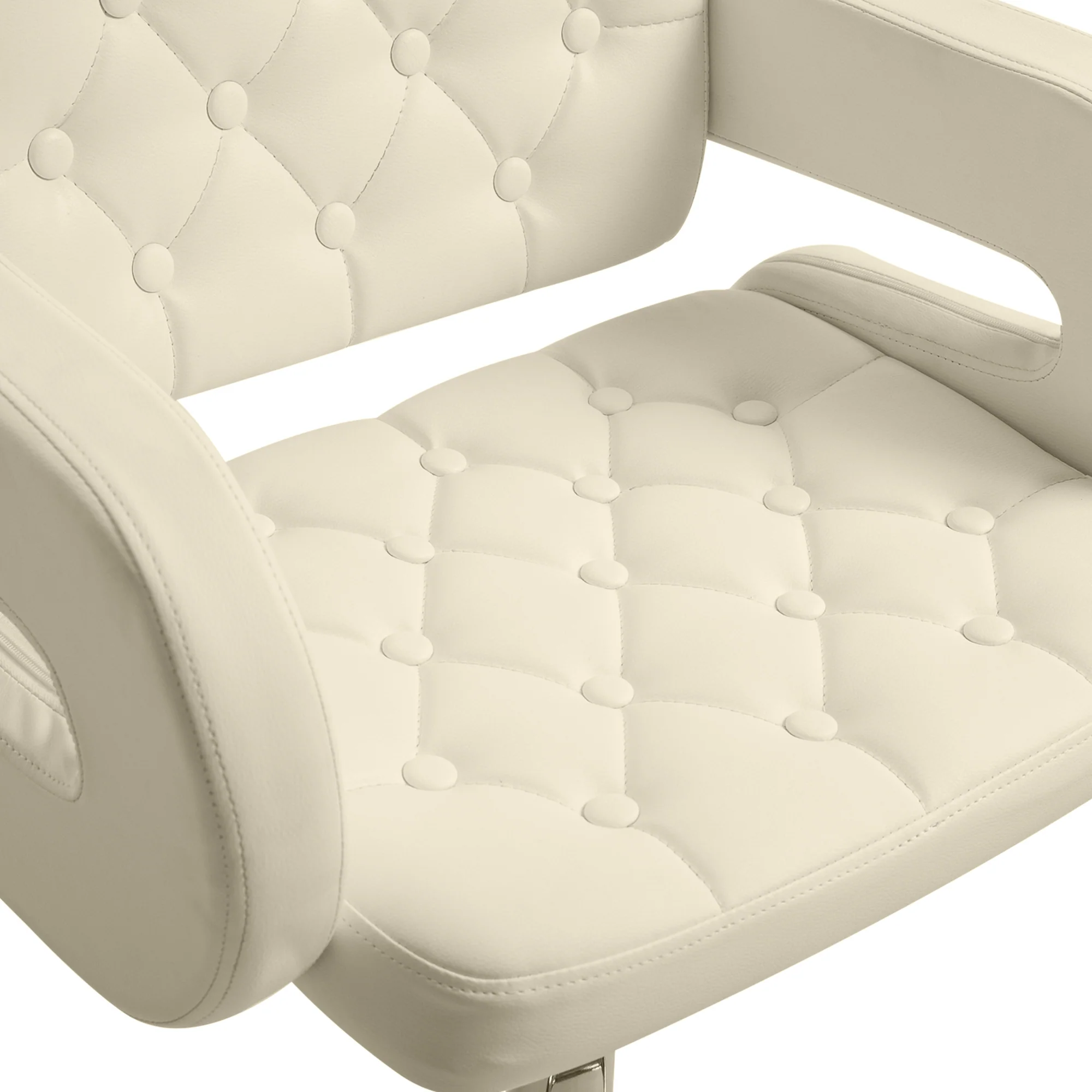 Tabouret de bar pivotant à 360°, chaise de bar réglable en hauteur avec dossier rembourrée, repose-pieds et accoudoirs, chaise haute cuisine en PU et métal pour salle à manger, comptoir, blanc - Image 9
