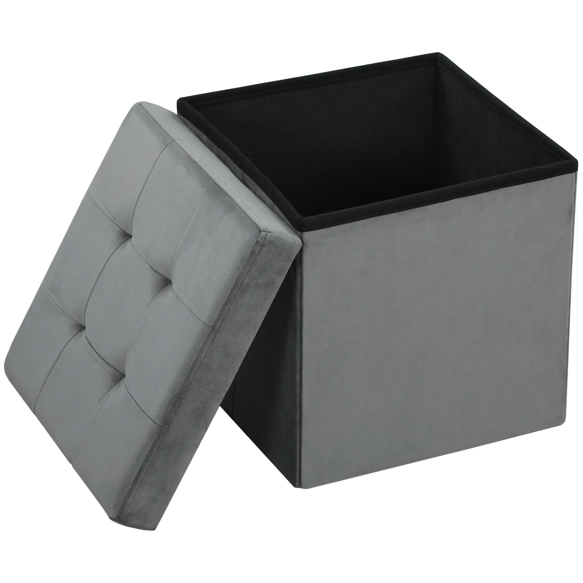 Tabouret, pouf coffre rangement, pouf repose-pieds en tissu velours, pour la chambre à coucher, entrée, salon, charge 120 Kg, 38 x 38 x 38 cm, gris - Image 11