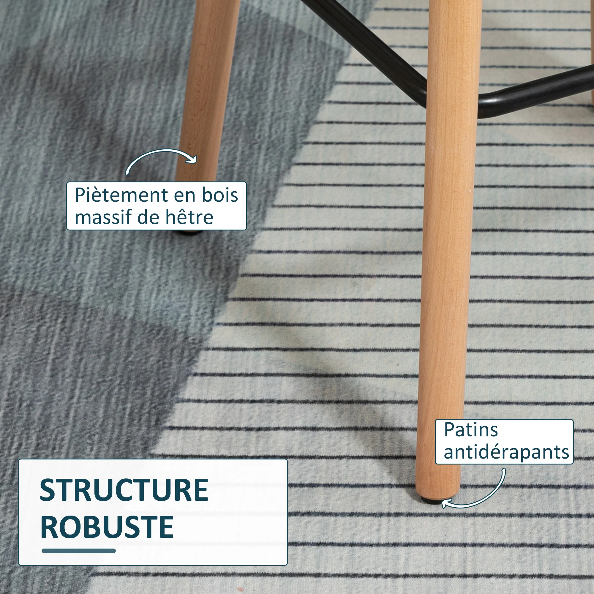 Tabourets de Bar Design scandinave - Lot de 2 tabourets de Bar Grand Confort avec Repose-Pieds et accoudoirs - Bois massif Lin bleu - Image 7