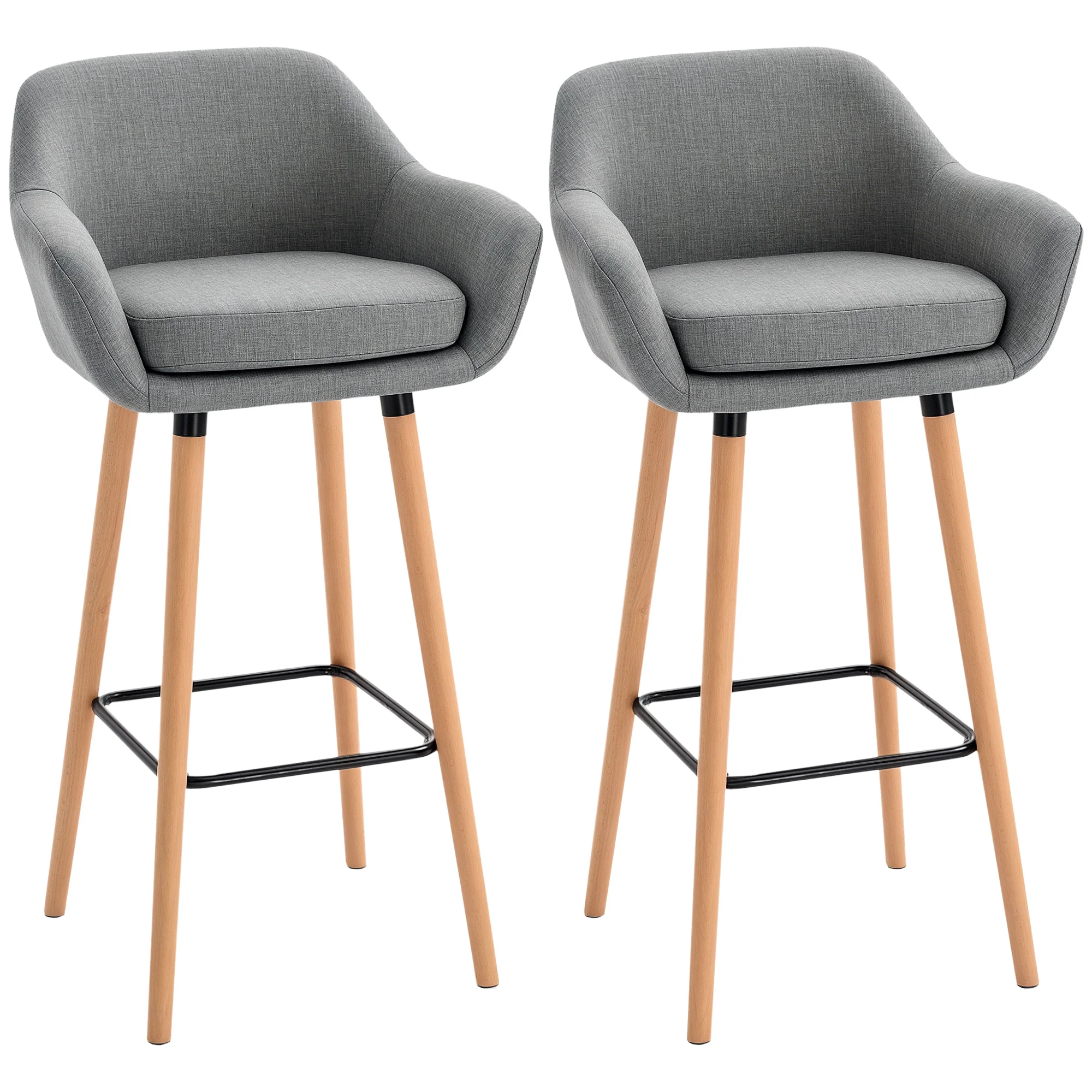 Tabourets de Bar Design scandinave - Lot de 2 tabourets de Bar Grand Confort avec Repose-Pieds et accoudoirs - Bois massif Lin Gris foncé - Image 11